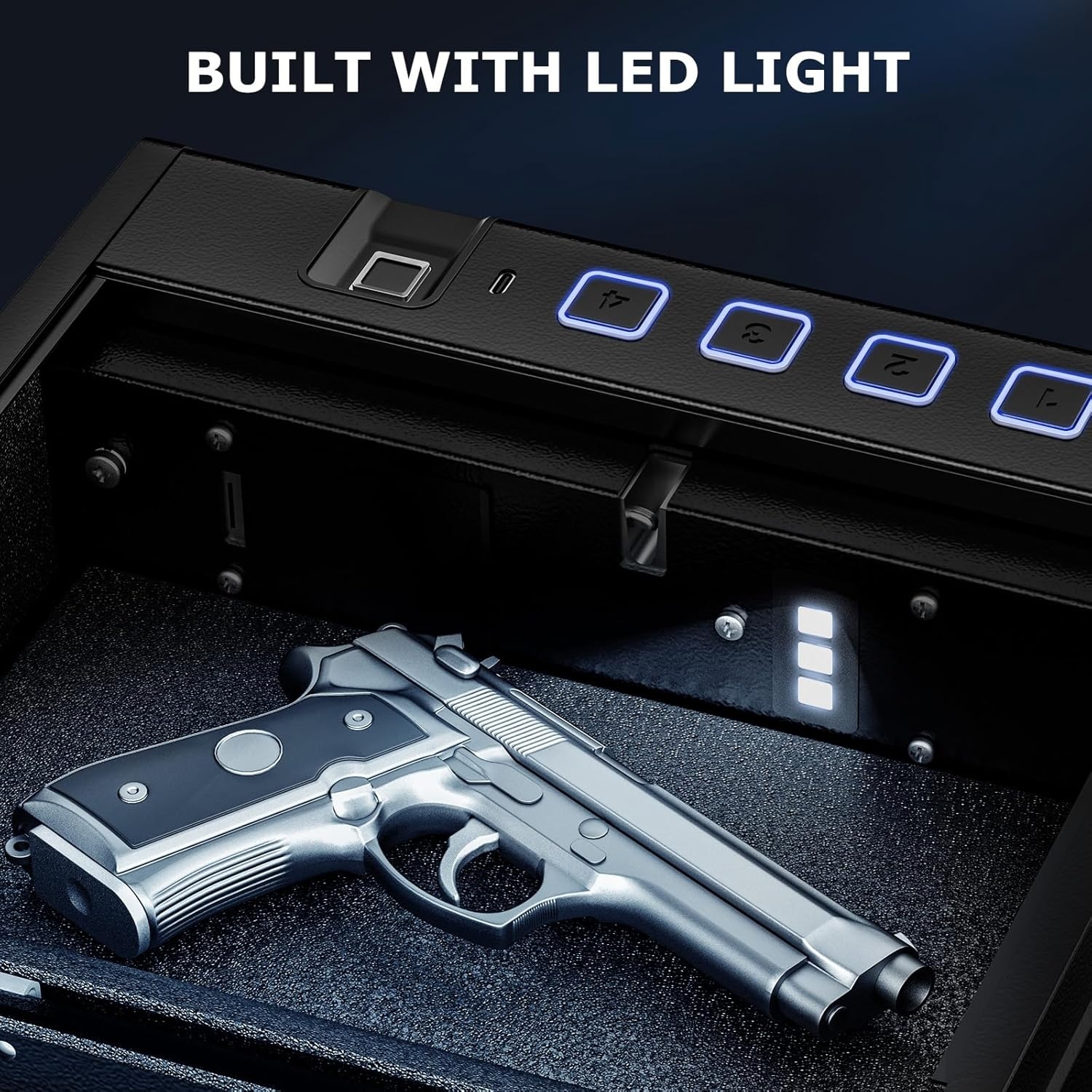image:imageBonsaii Gun Safe for Handgun 3 Ways Quick Access Biometric Gun Safe for Pistols Fingerprint Pistol Safe with TypeC Port Small Handgun Safe Lock Box with Light for Nightstand Bedside Car HomeLarge