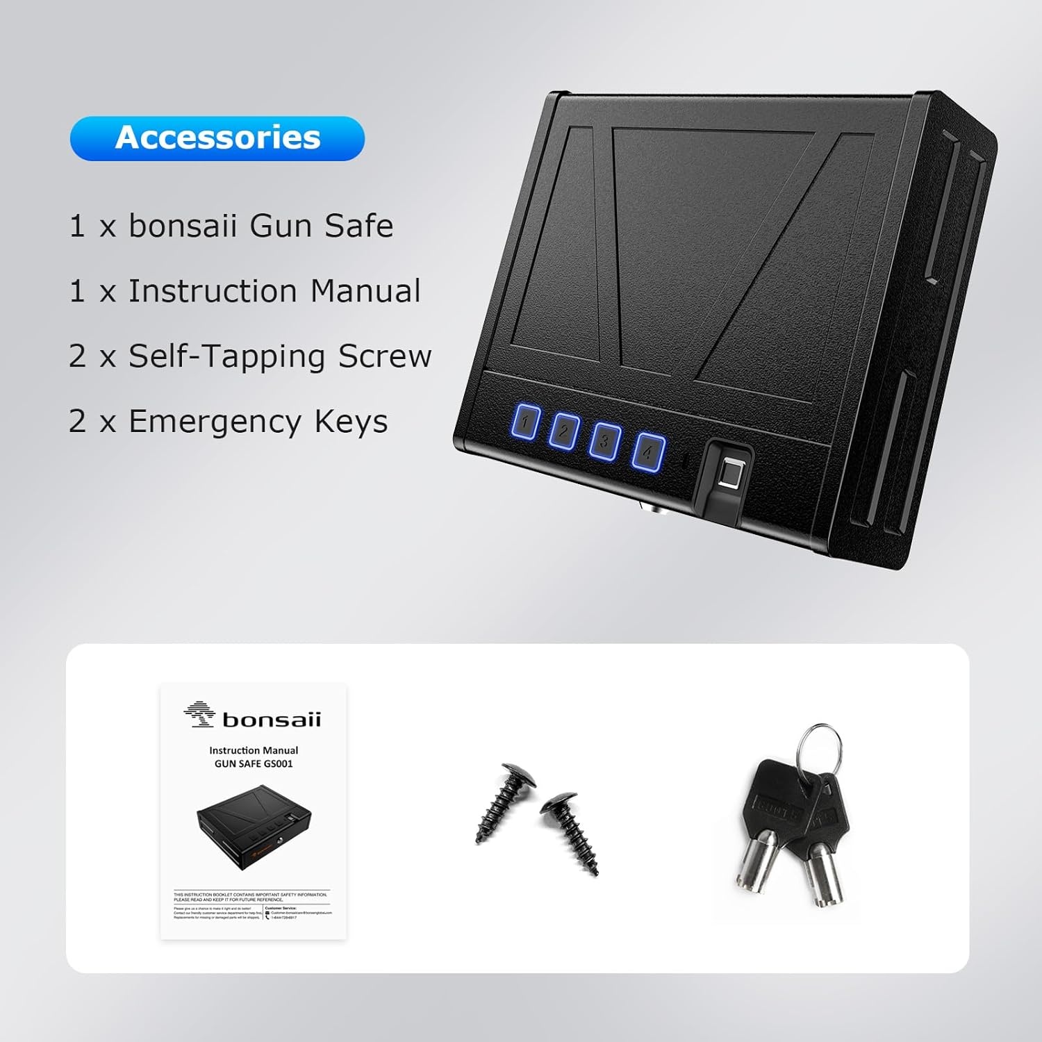 image:imageBonsaii Gun Safe for Handgun 3 Ways Quick Access Biometric Gun Safe for Pistols Fingerprint Pistol Safe with TypeC Port Small Handgun Safe Lock Box with Light for Nightstand Bedside Car HomeLarge