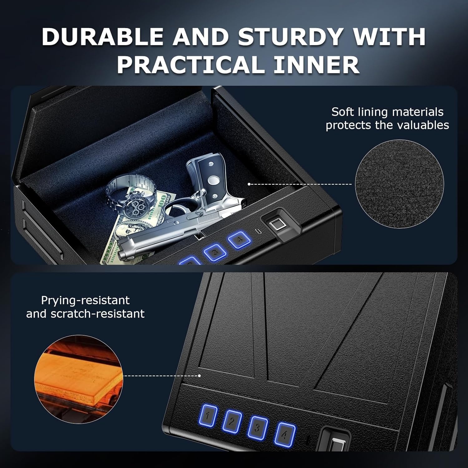 image:imageBonsaii Gun Safe for Handgun 3 Ways Quick Access Biometric Gun Safe for Pistols Fingerprint Pistol Safe with TypeC Port Small Handgun Safe Lock Box with Light for Nightstand Bedside Car HomeLarge
