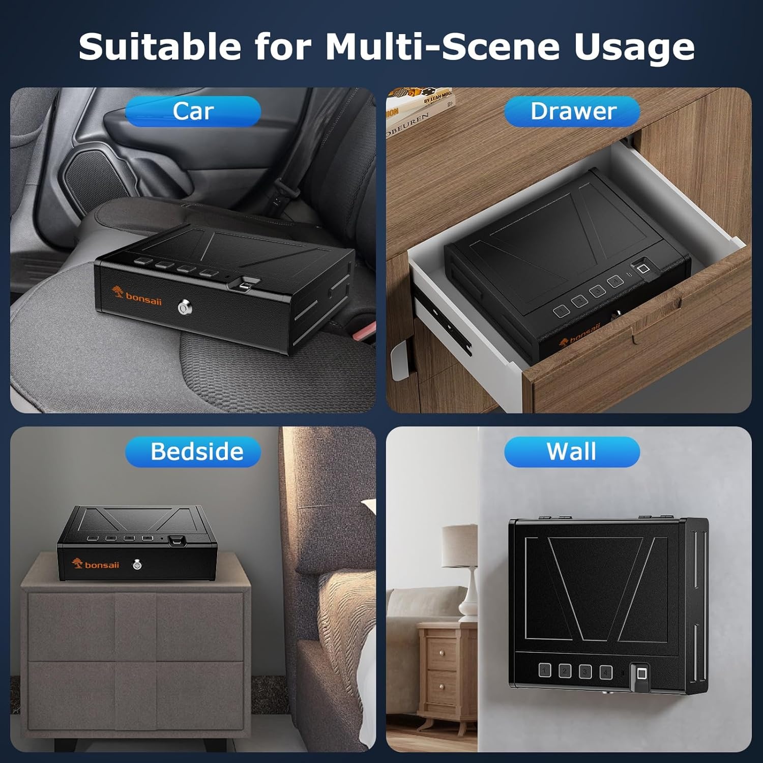 image:imageBonsaii Gun Safe for Handgun 3 Ways Quick Access Biometric Gun Safe for Pistols Fingerprint Pistol Safe with TypeC Port Small Handgun Safe Lock Box with Light for Nightstand Bedside Car HomeLarge