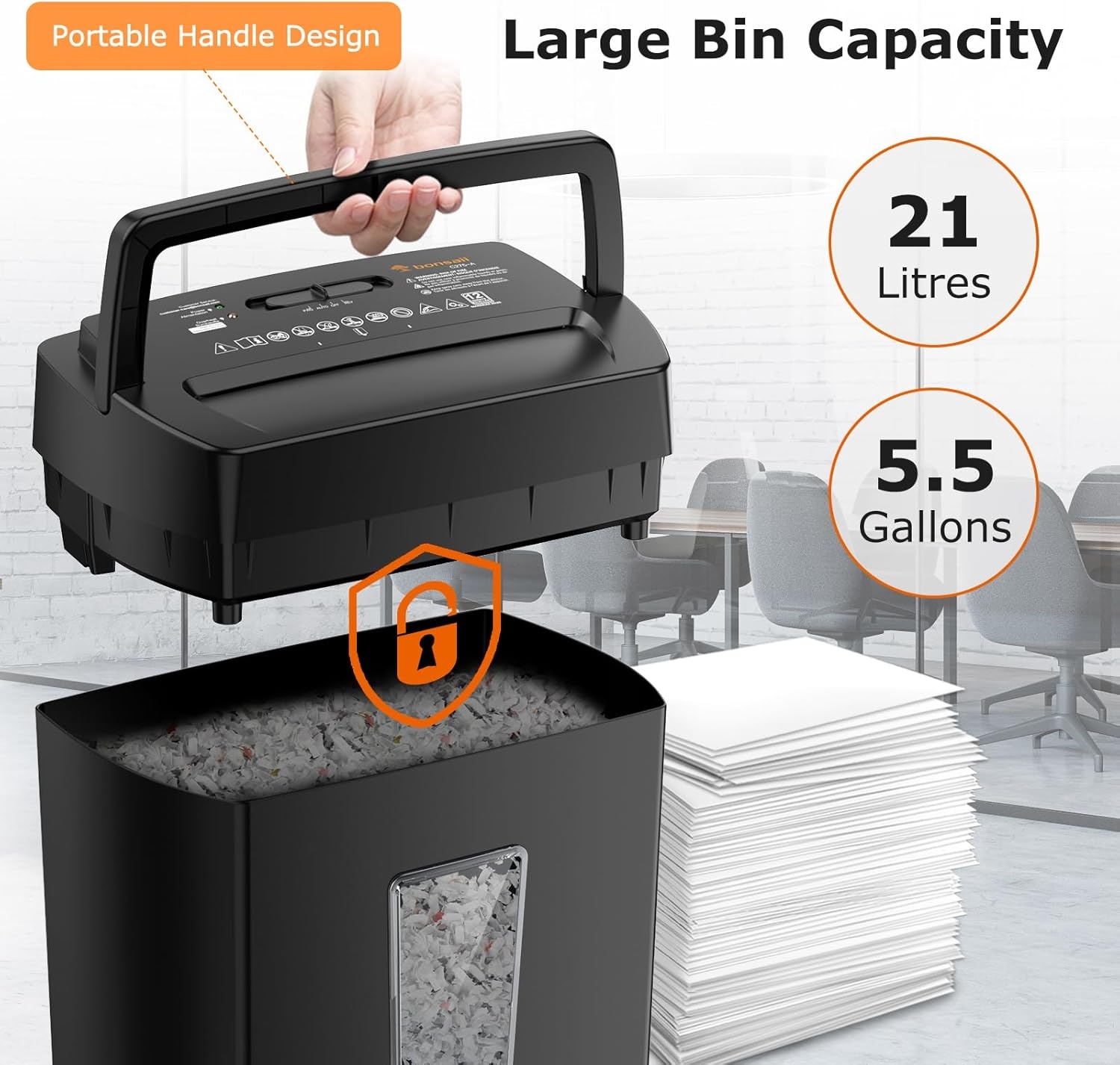 image:imageBonsaii 12Sheet Cross Cut Shredder P4 High Security Shredding 55 Gal Heavy Duty for Home Office Shreds Paper Credit Card Mail Staples with Transparent Window WhiteAll Black