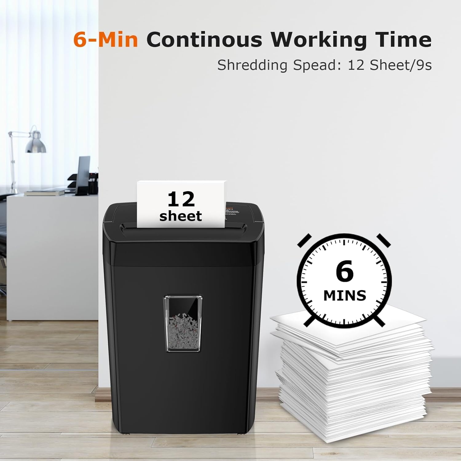 image:imageBonsaii 12Sheet Cross Cut Shredder P4 High Security Shredding 55 Gal Heavy Duty for Home Office Shreds Paper Credit Card Mail Staples with Transparent Window WhiteAll Black