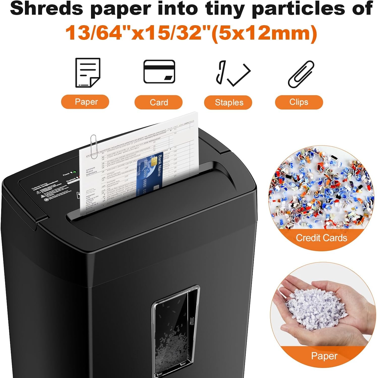 image:imageBonsaii 12Sheet Cross Cut Shredder P4 High Security Shredding 55 Gal Heavy Duty for Home Office Shreds Paper Credit Card Mail Staples with Transparent Window WhiteBlack