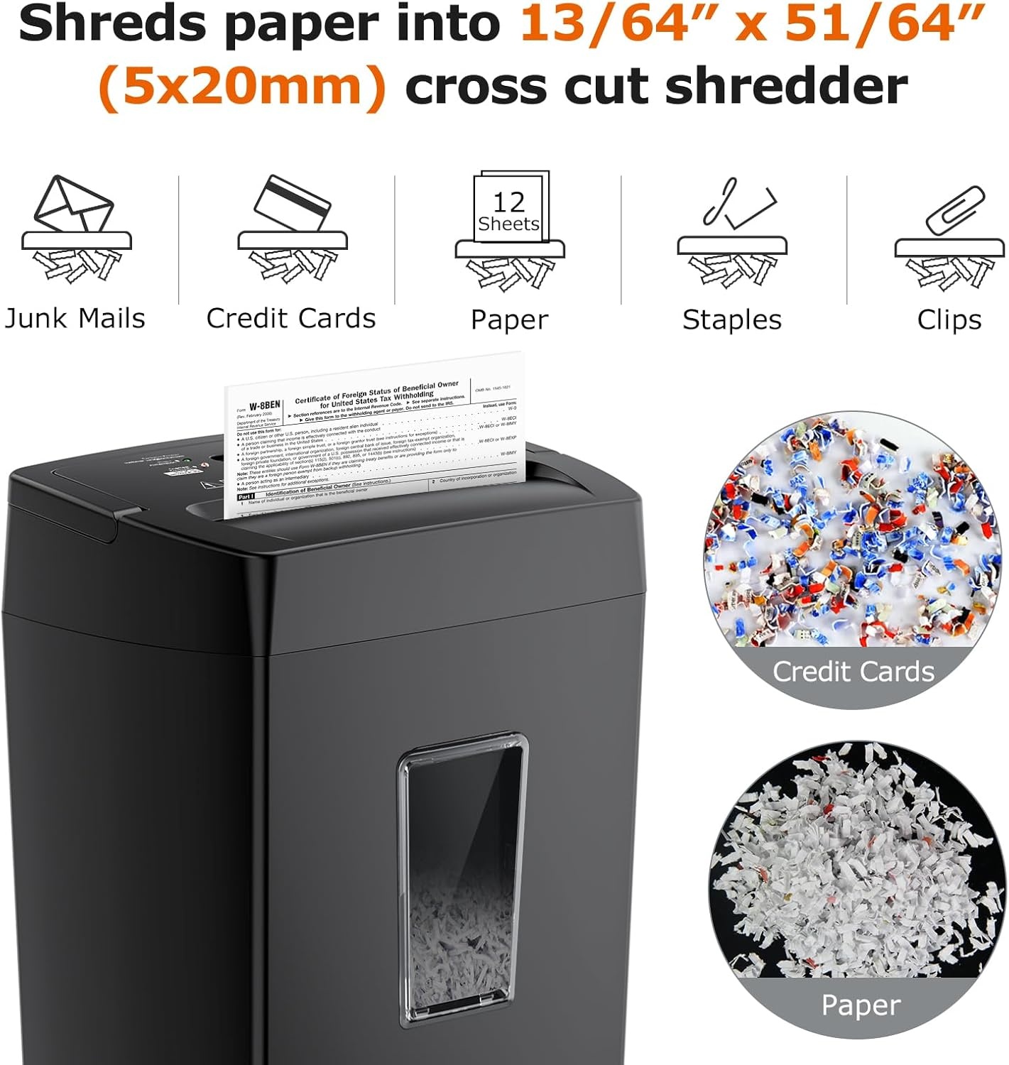 image:imageBonsaii 12Sheet Cross Cut Shredder P4 High Security Shredding 55 Gal Heavy Duty for Home Office Shreds Paper Credit Card Mail Staples with Transparent Window WhiteAll Black