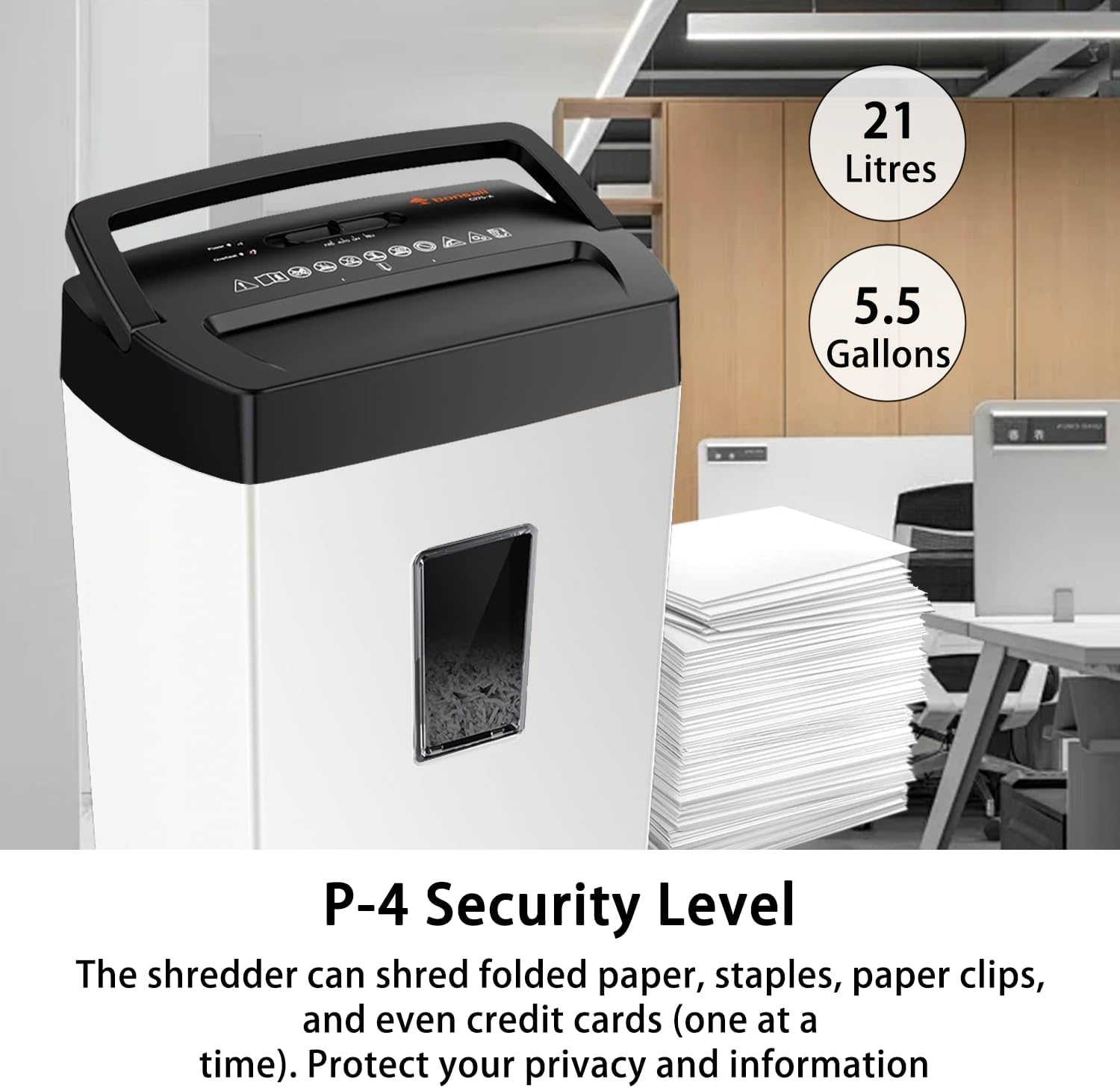 image:imageBonsaii 12Sheet Cross Cut Shredder P4 High Security Shredding 55 Gal Heavy Duty for Home Office Shreds Paper Credit Card Mail Staples with Transparent Window WhiteWhite Black
