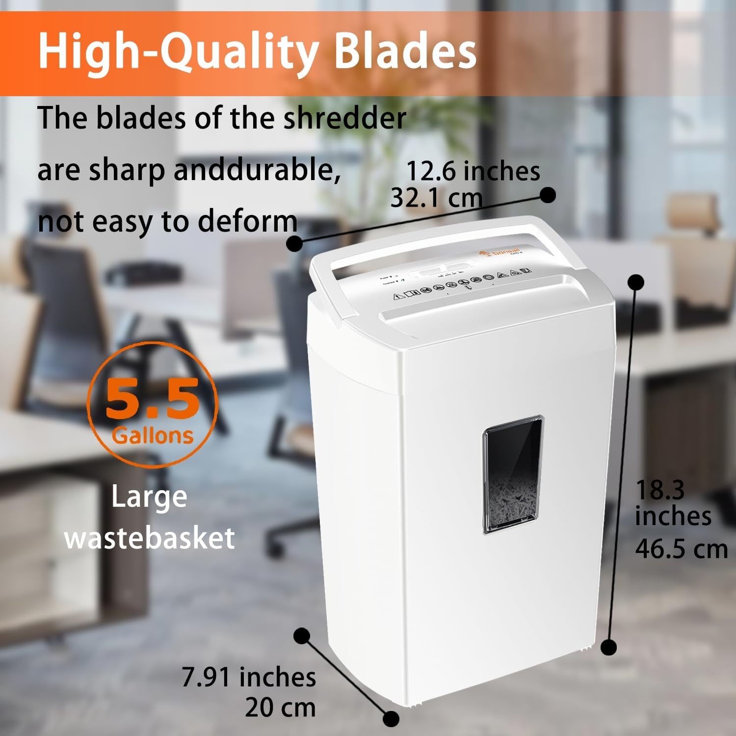image:imageBonsaii 12Sheet Cross Cut Shredder P4 High Security Shredding 55 Gal Heavy Duty for Home Office Shreds Paper Credit Card Mail Staples with Transparent Window WhiteWhite
