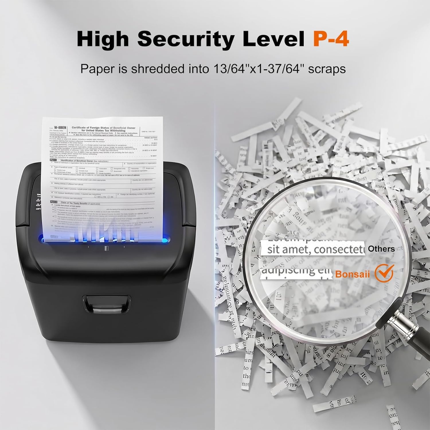 image:imageBonsaii 12Sheet Cross Cut Shredder P4 High Security Shredding 55 Gal Heavy Duty for Home Office Shreds Paper Credit Card Mail Staples with Transparent Window WhiteDark Black