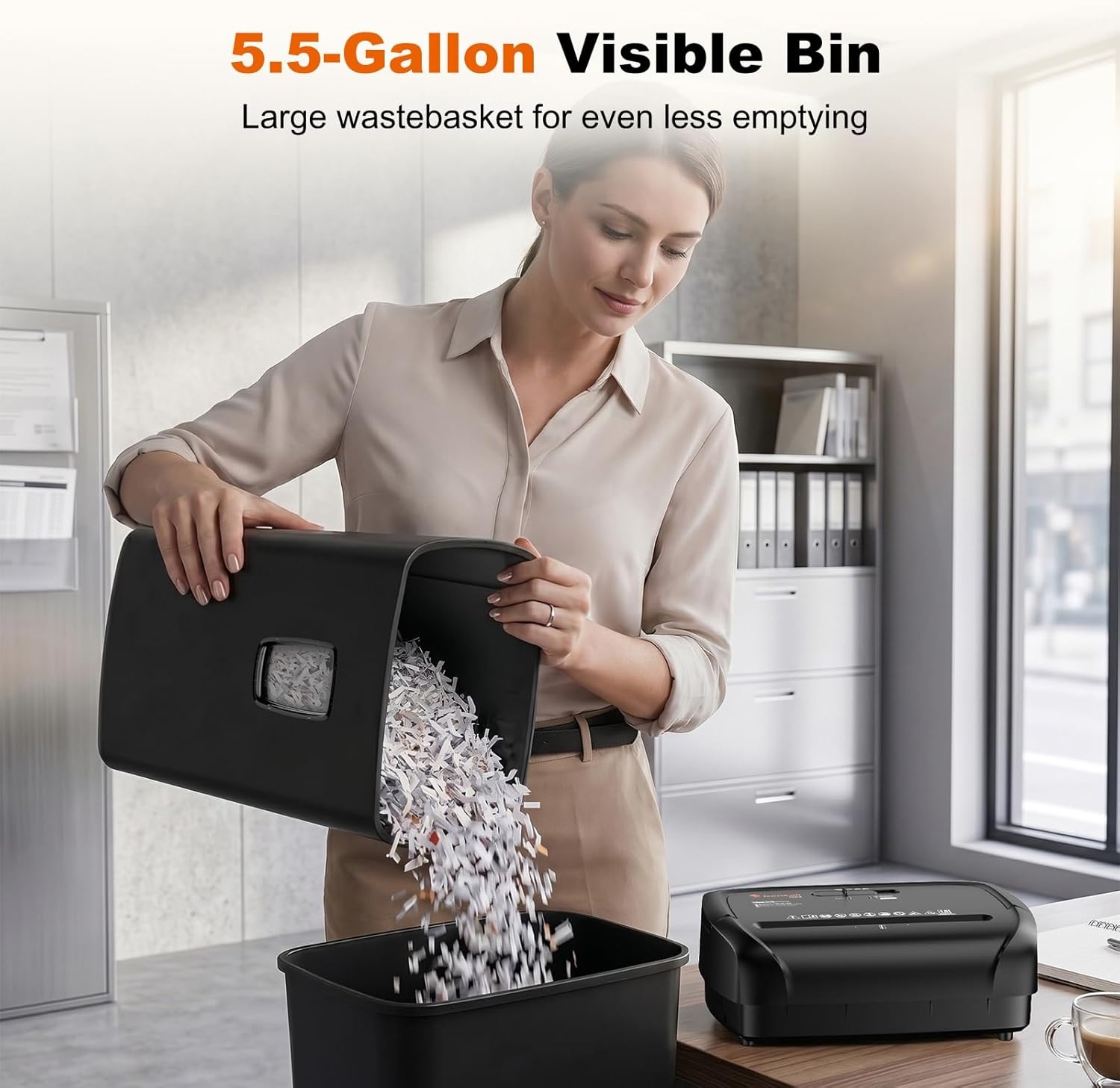 image:imageBonsaii 12Sheet Cross Cut Shredder P4 High Security Shredding 55 Gal Heavy Duty for Home Office Shreds Paper Credit Card Mail Staples with Transparent Window WhiteDark Black