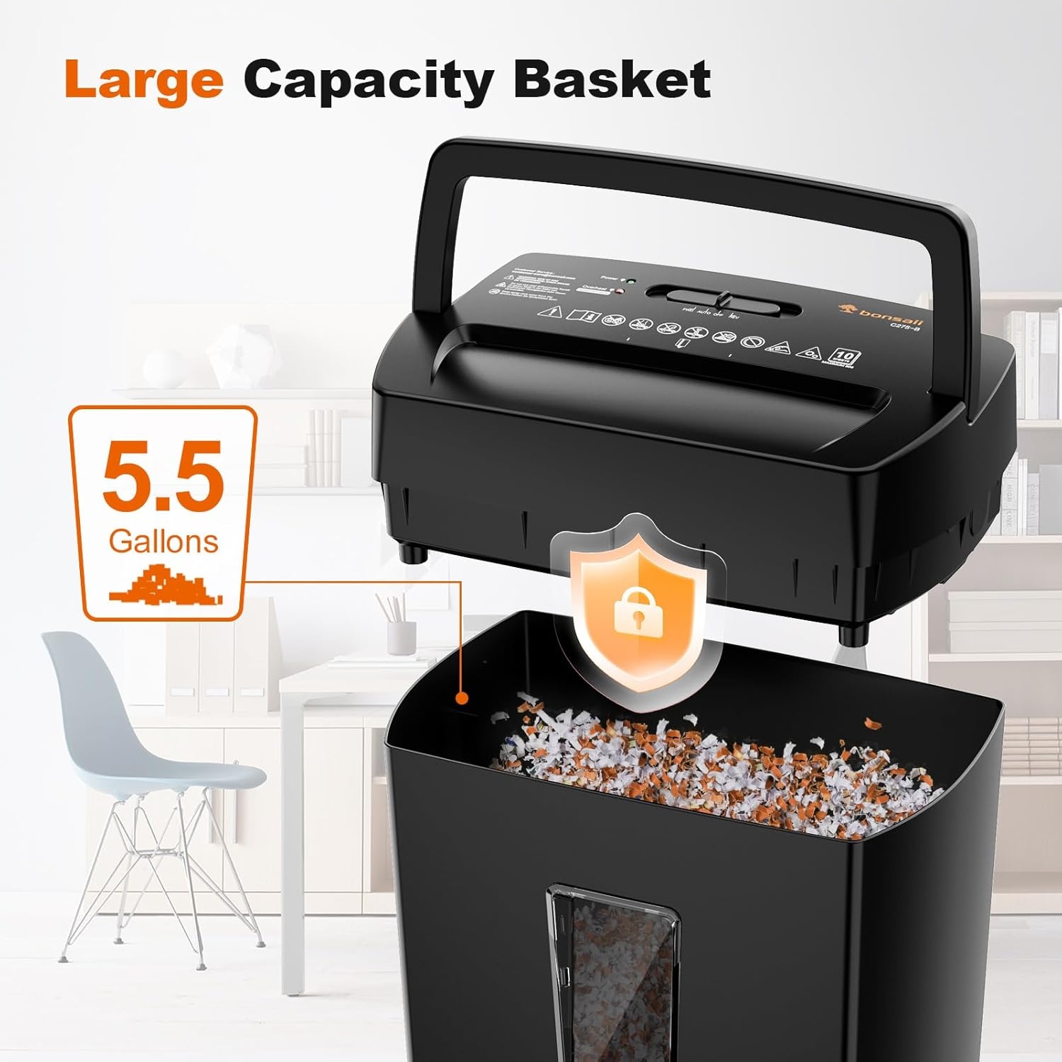 image:imageBonsaii 12Sheet Cross Cut Shredder P4 High Security Shredding 55 Gal Heavy Duty for Home Office Shreds Paper Credit Card Mail Staples with Transparent Window WhiteBlack