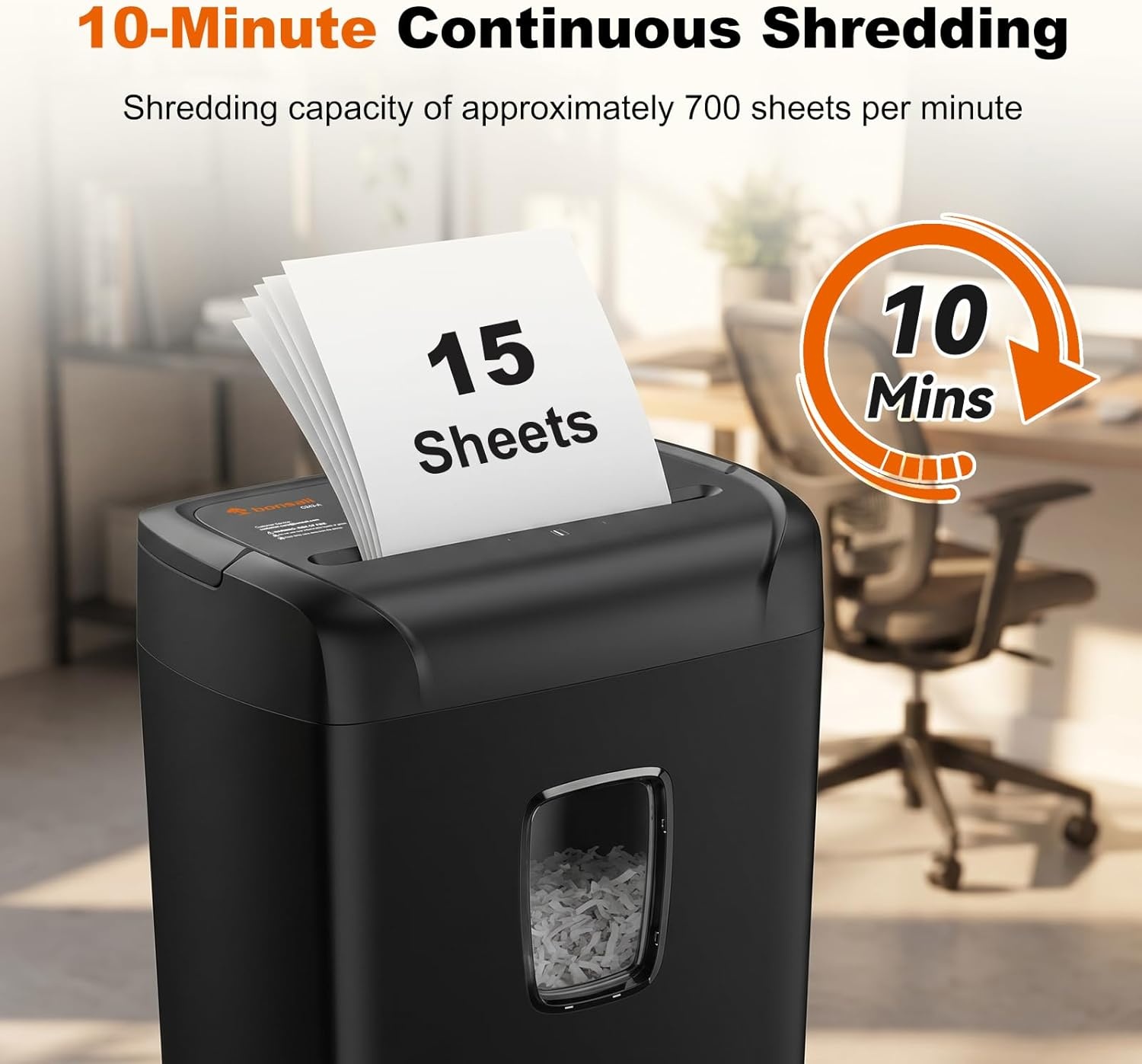 image:imageBonsaii 12Sheet Cross Cut Shredder P4 High Security Shredding 55 Gal Heavy Duty for Home Office Shreds Paper Credit Card Mail Staples with Transparent Window WhiteDark Black