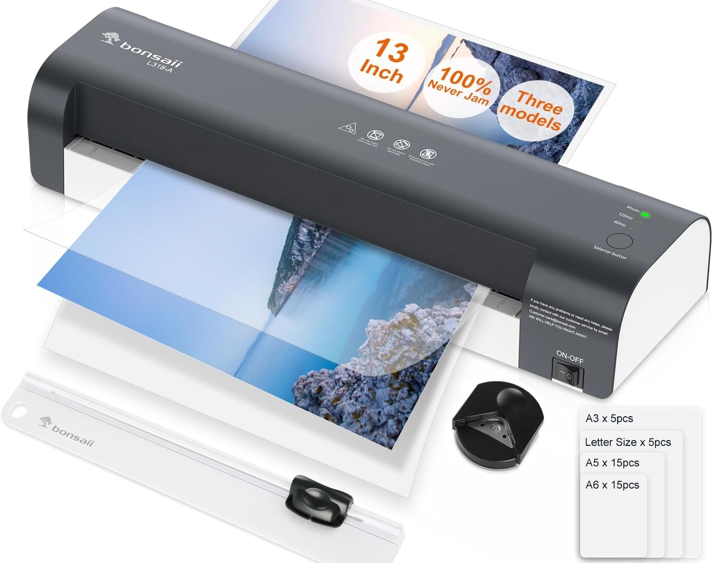 image:imageBonsaii 13 Inch Laminator Machine with Never Jam Technology Laminator Machine 11x17 Inch with Laminating Sheets Laminating Machine for Home Office and Classroom Organization Supplies L318ADark Grey