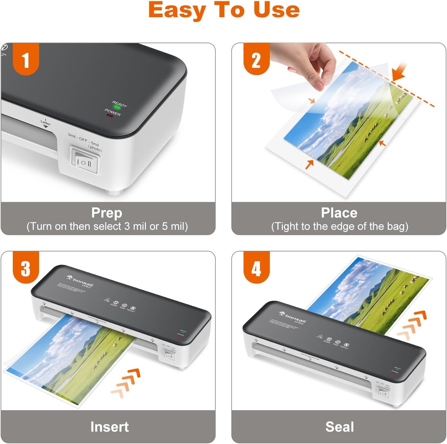 image:imageBonsaii Laminator 9 Inch 4 in1 Thermal Laminator Machine Never Jam Technology with 40 Laminting Sheets Paper Cutter Corner Rounder for Home Office School Business9 Inch Grey 50 Pouches