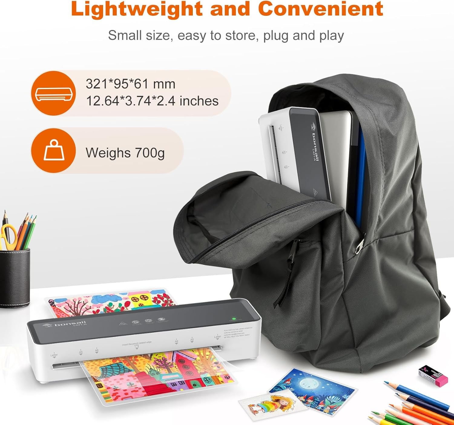image:imageBonsaii Laminator Machine with 5 Laminating Sheets 9 Inch Thermal Laminating Machine for DocPostersPhotos Compact Laminator for Home Office School L421GreyGreywhite