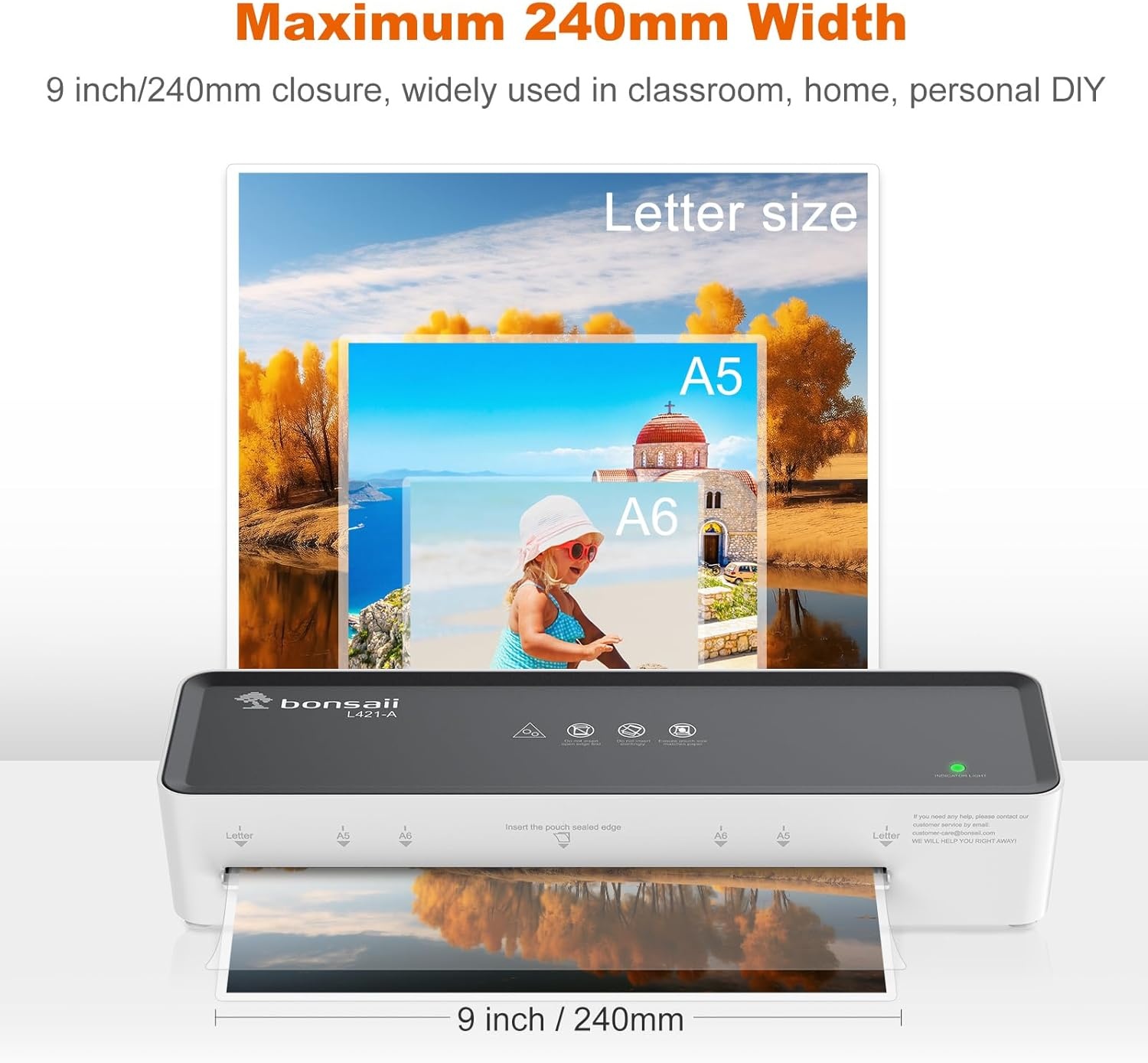 image:imageBonsaii Laminator Machine with 5 Laminating Sheets 9 Inch Thermal Laminating Machine for DocPostersPhotos Compact Laminator for Home Office School L421GreyGreywhite