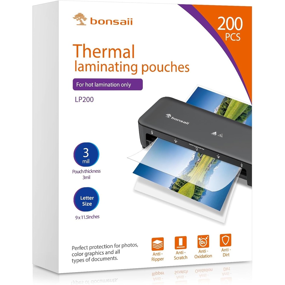 image:imageBonsaii Laminating Sheets 200 PCS 3mil Thermal Laminating Pouches 9 x 115 inches Letter Size Clear and Durable Suitable for Multiple Fields of UseLP200200