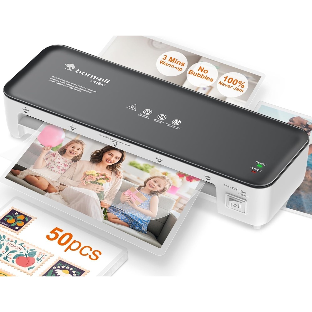 image:imageBonsaii Laminator 9 Inch 4 in1 Thermal Laminator Machine Never Jam Technology with 40 Laminting Sheets Paper Cutter Corner Rounder for Home Office School Business9 Inch Grey 50 Pouches