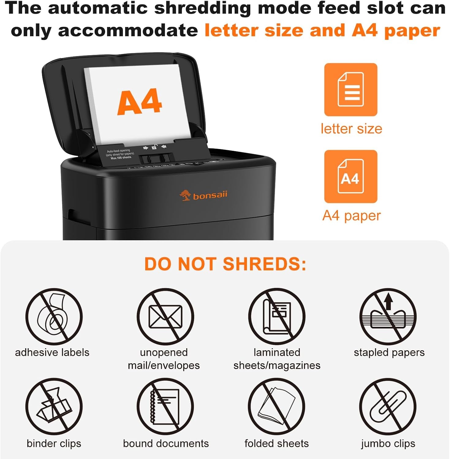 image:imageBonsaii 100 Sheets Auto Feed Paper Shredder Up to 30 Minutes Shredders for Home Office Use MicroCut Heavy Duty Shredder 42 GallonsSecurity Level P4 C231D100 Sheets