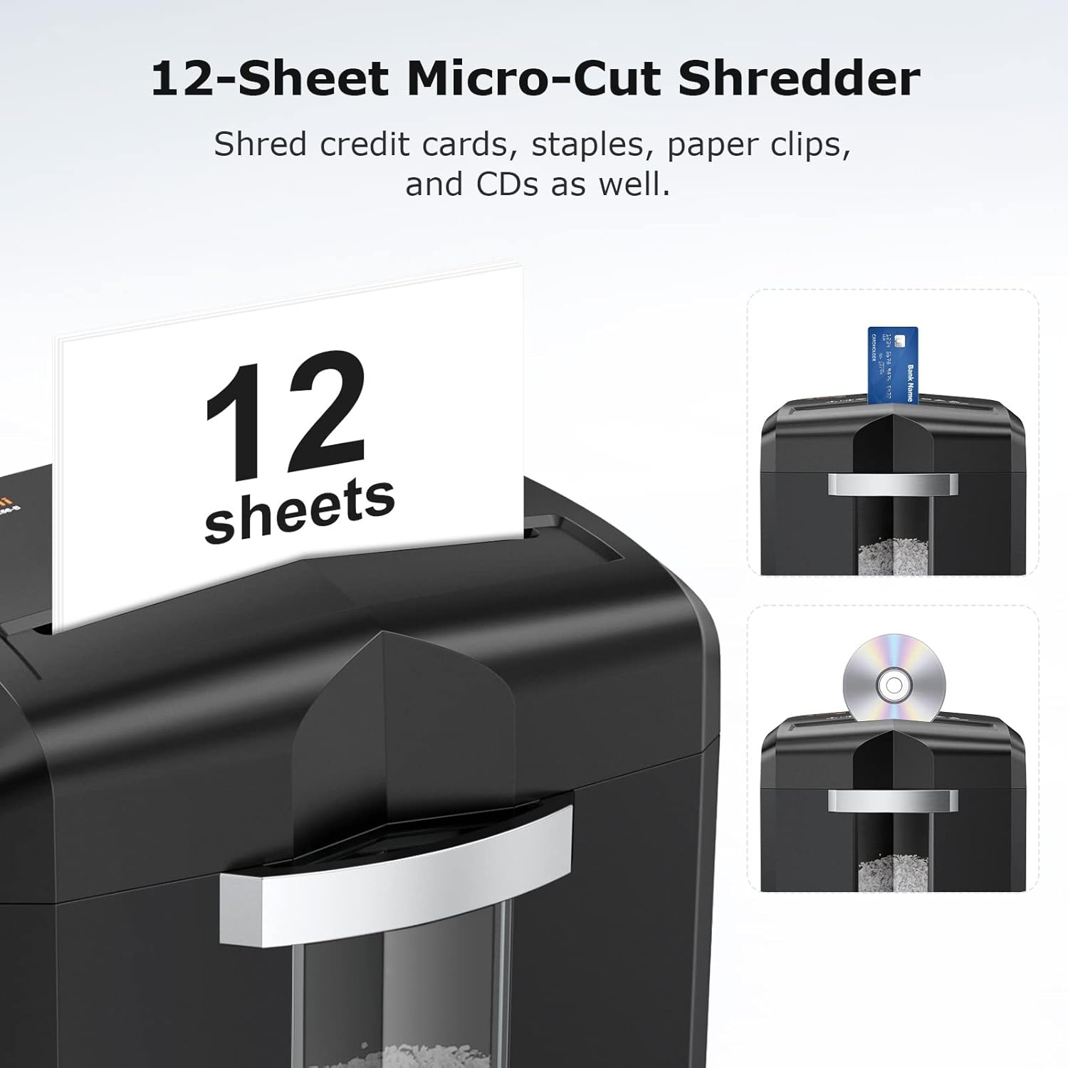 image:imageBonsaii 12Sheet Micro Cut Shredders for Home Office 60 Minute P4 Security Level Paper Shredder for CD Credit Card Mails Staple Clip with JamProof System amp 42 Gal Pullout Bin C266BBlack