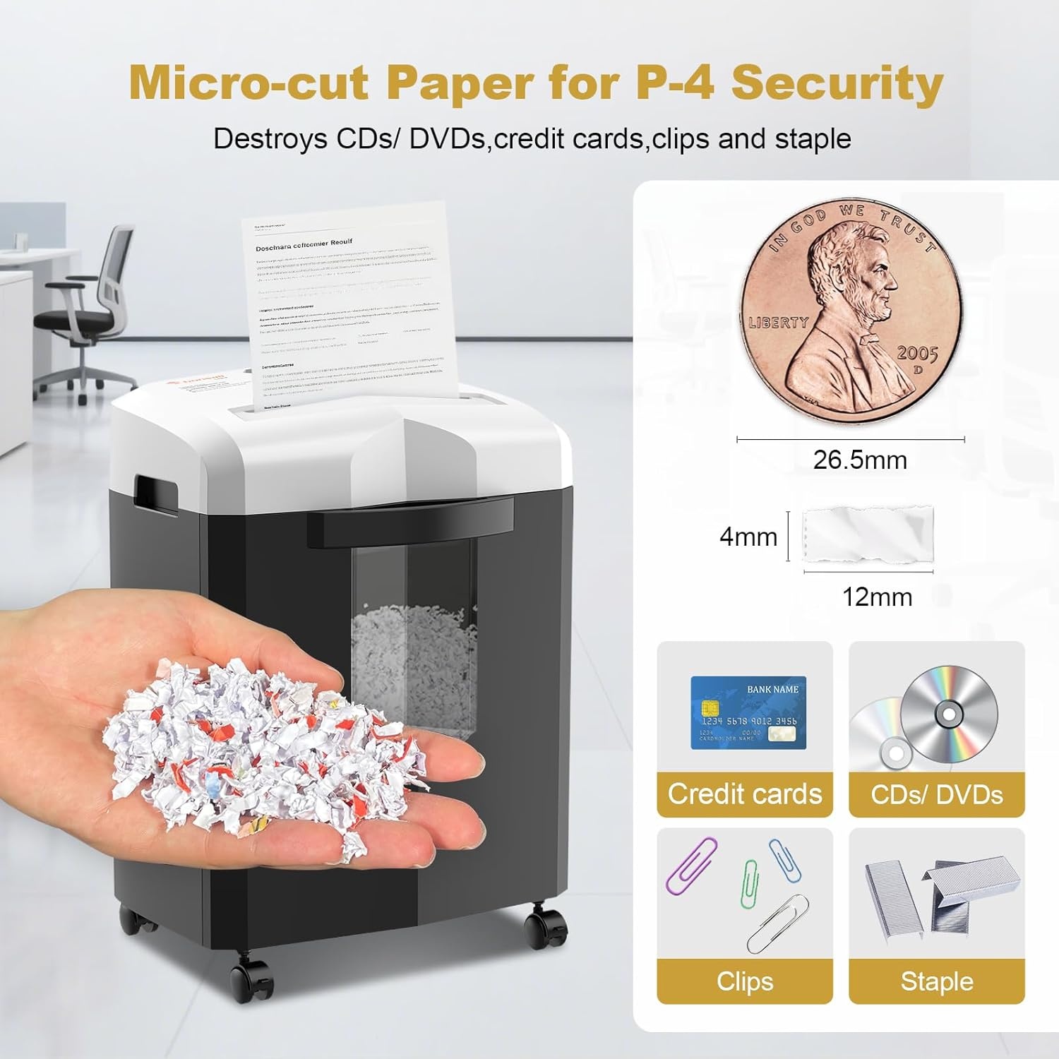 image:imageBonsaii 12Sheet Micro Cut Shredders for Home Office 60 Minute P4 Security Level Paper Shredder for CD Credit Card Mails Staple Clip with JamProof System amp 42 Gal Pullout Bin C266BBlackWhite