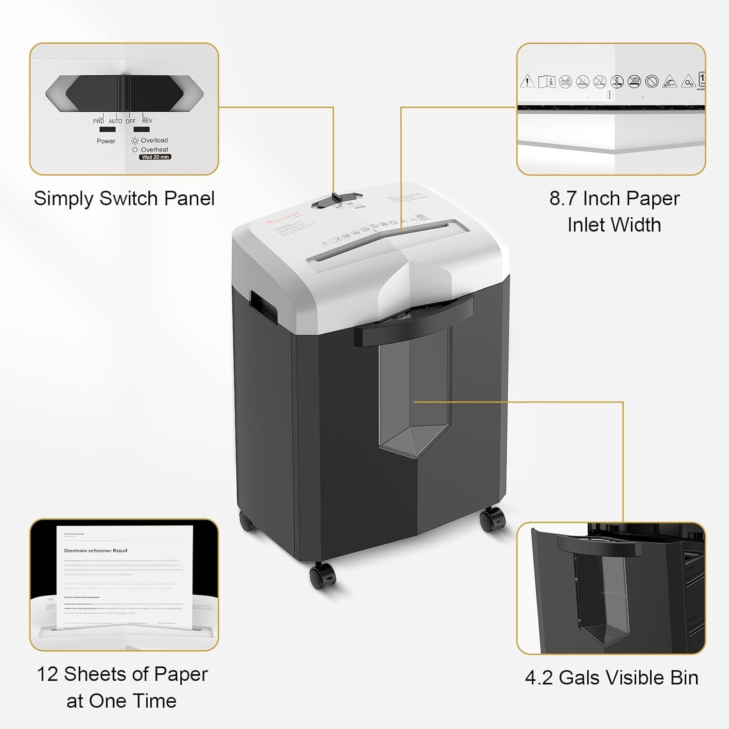 image:imageBonsaii 12Sheet Micro Cut Shredders for Home Office 60 Minute P4 Security Level Paper Shredder for CD Credit Card Mails Staple Clip with JamProof System amp 42 Gal Pullout Bin C266BBlackWhite