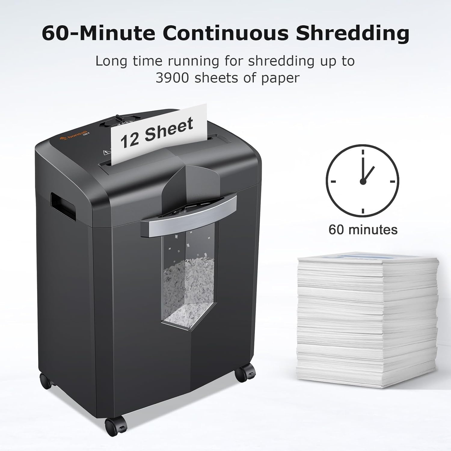 image:imageBonsaii 12Sheet Micro Cut Shredders for Home Office 60 Minute P4 Security Level Paper Shredder for CD Credit Card Mails Staple Clip with JamProof System amp 42 Gal Pullout Bin C266BBlack