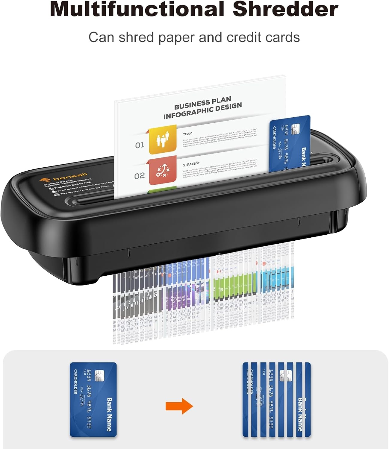 image:imageBonsaii Paper Shredder for Home Use 6 Sheet Strip Cut Small Paper Shredder Without Basket for Home Office Portable Shredder Extendable Arm Design with Overheat Protection S123BBlack