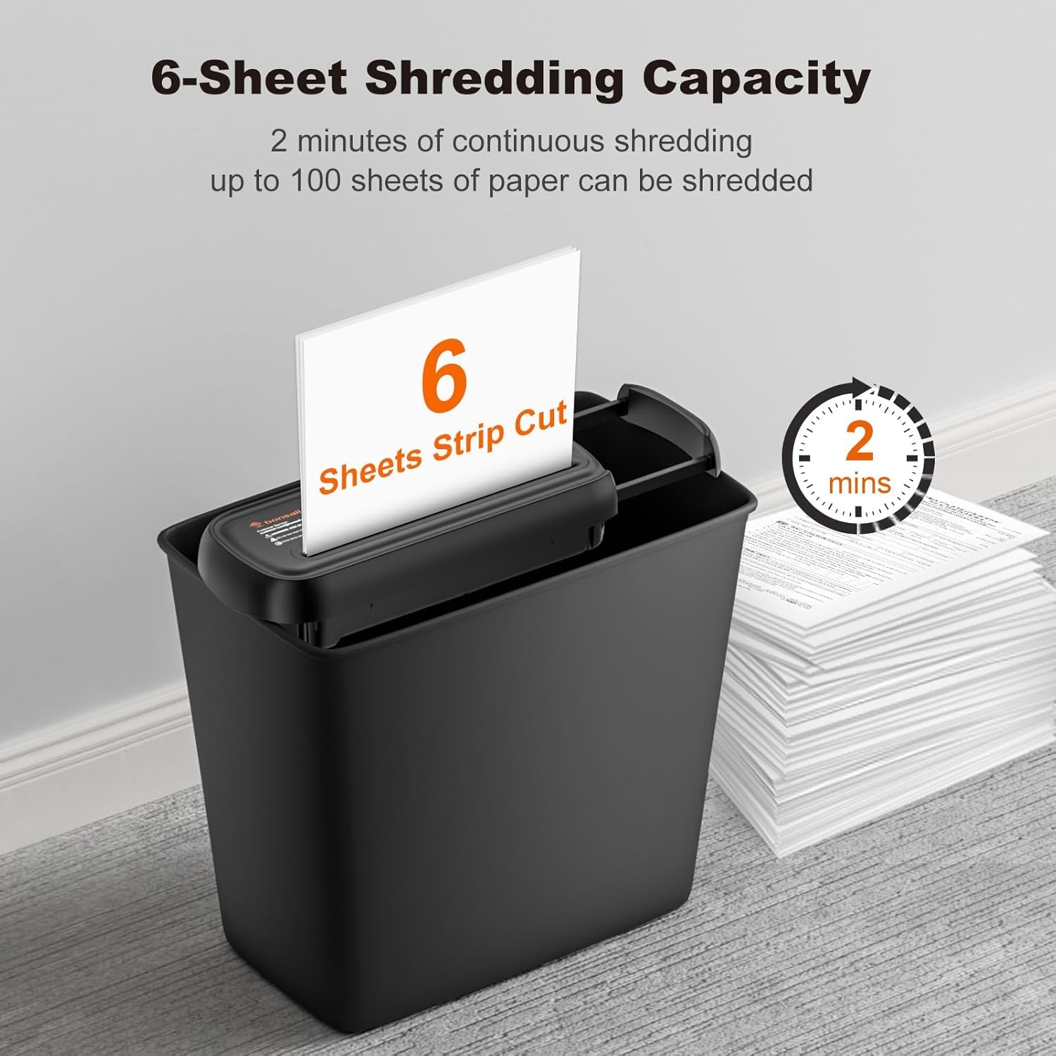 image:imageBonsaii Paper Shredder for Home Use 6 Sheet Strip Cut Small Paper Shredder Without Basket for Home Office Portable Shredder Extendable Arm Design with Overheat Protection S123BBlack