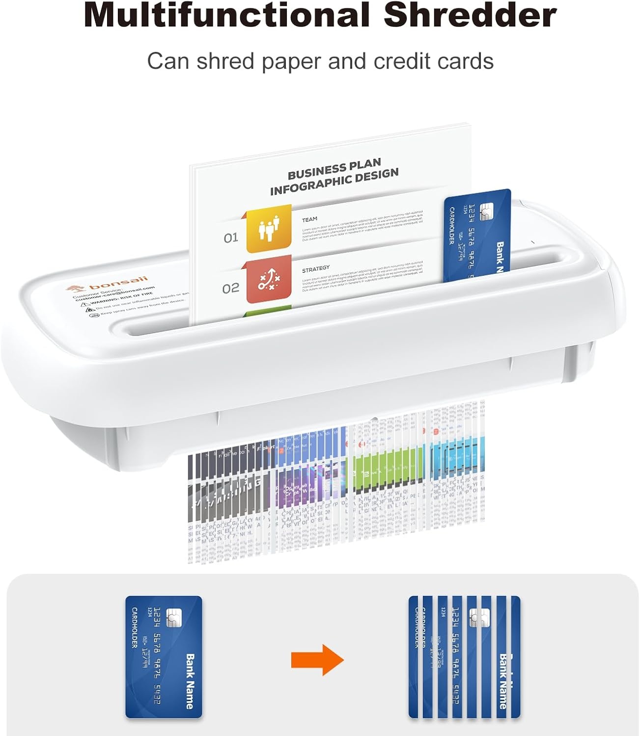image:imageBonsaii Paper Shredder for Home Use 6 Sheet Strip Cut Small Paper Shredder Without Basket for Home Office Portable Shredder Extendable Arm Design with Overheat Protection S123BWhite