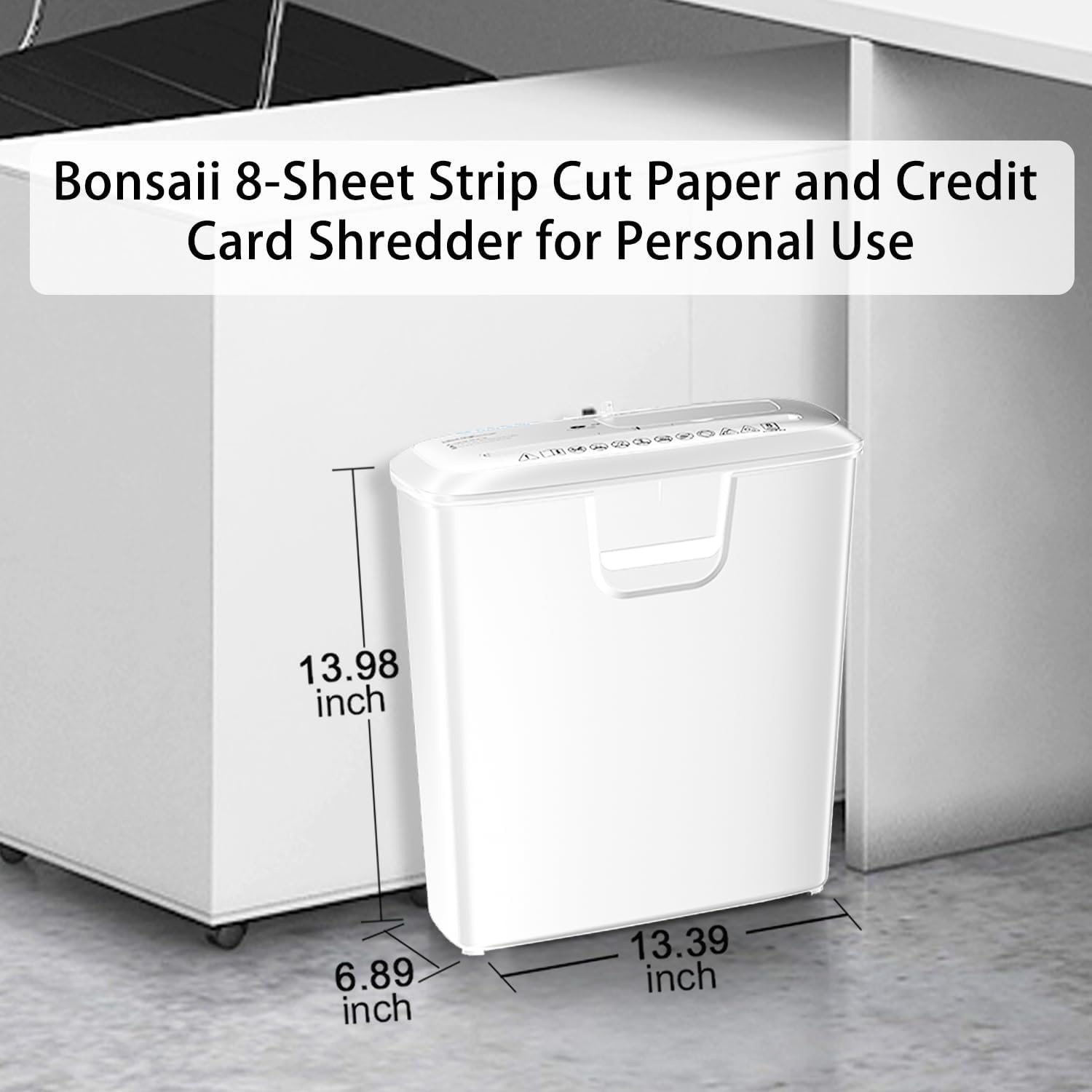 image:imageBonsaii Paper Shredder for Home Use 8Sheet StripCut Home Office Shredder CDCredit Card Shredder Machine with Overheat Protection 34 Gallons Wastebasket8 Sheet White