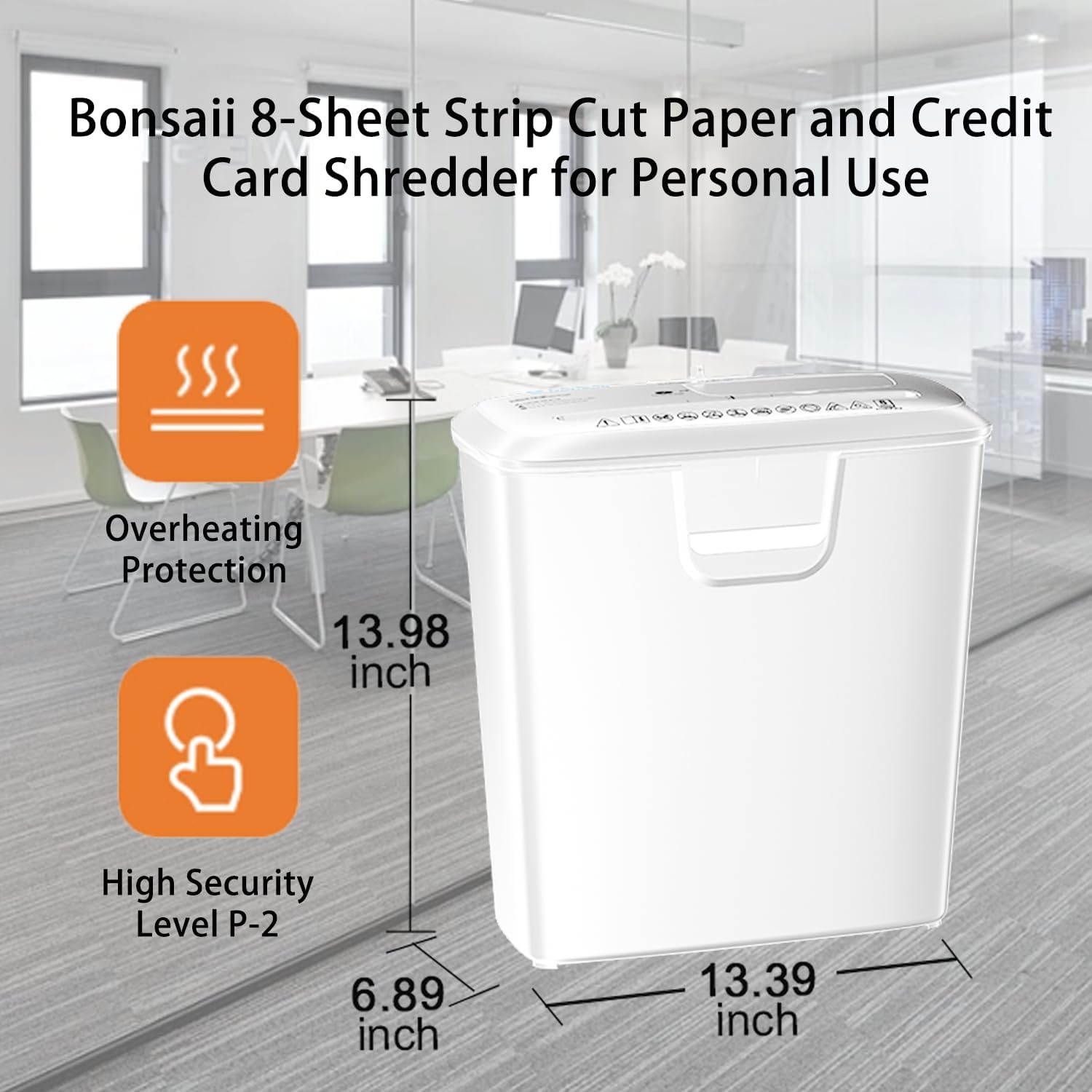 image:imageBonsaii Paper Shredder for Home Use 8Sheet StripCut Home Office Shredder CDCredit Card Shredder Machine with Overheat Protection 34 Gallons Wastebasket8 Sheet White