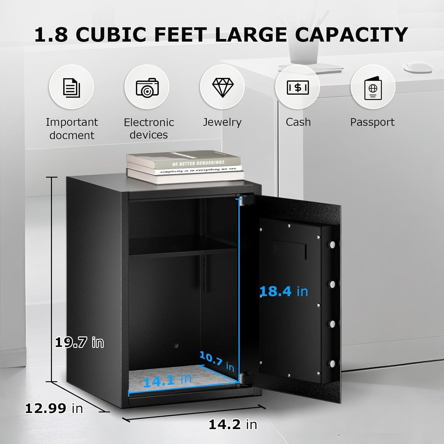 image:imageBonsaii Safe 06 Cubic Safe Box with Electronic Keypad Removable Shelf for Valuables Jewelry and Documents in Home Hotel or Business 984 x 1378 x 984 Inches SF00218 cuft