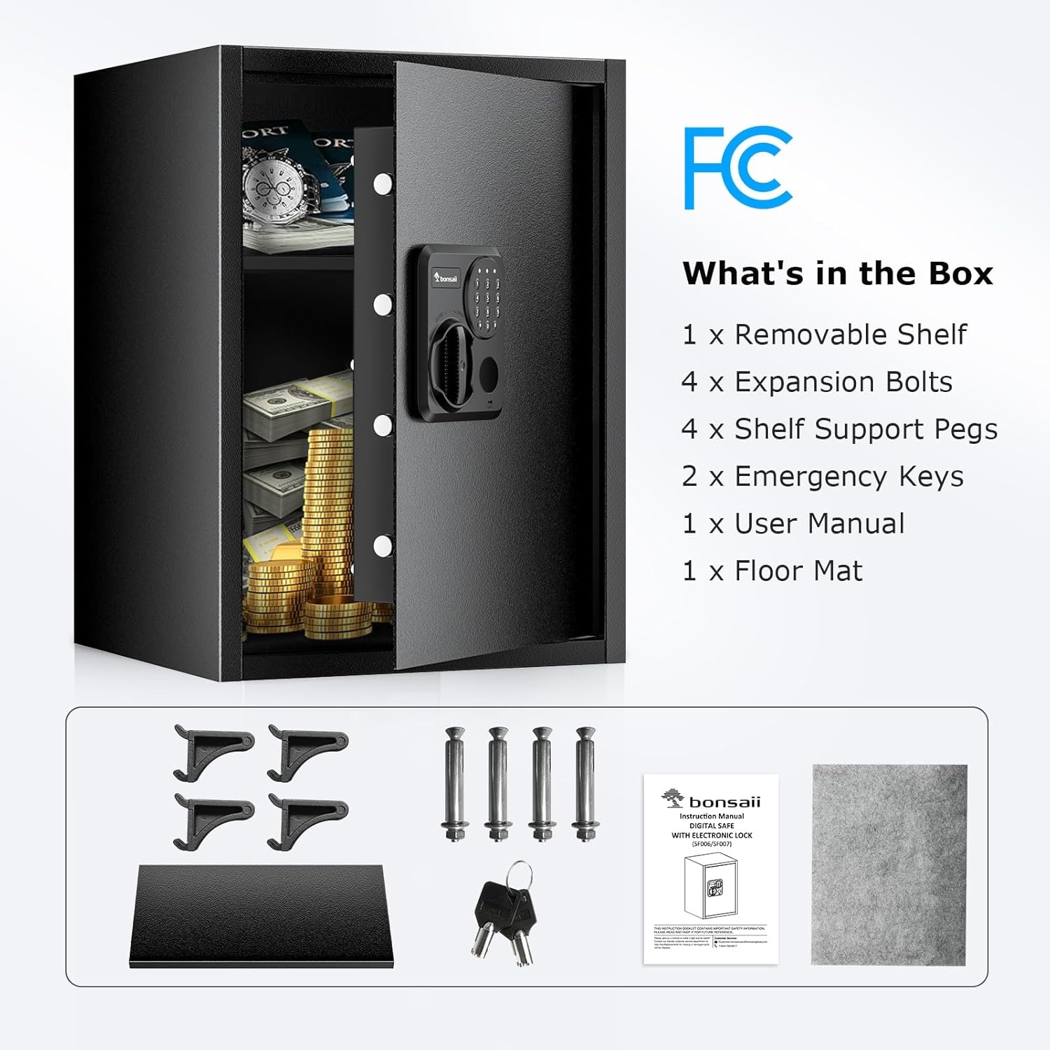 image:imageBonsaii Safe 06 Cubic Safe Box with Electronic Keypad Removable Shelf for Valuables Jewelry and Documents in Home Hotel or Business 984 x 1378 x 984 Inches SF00218 cuft
