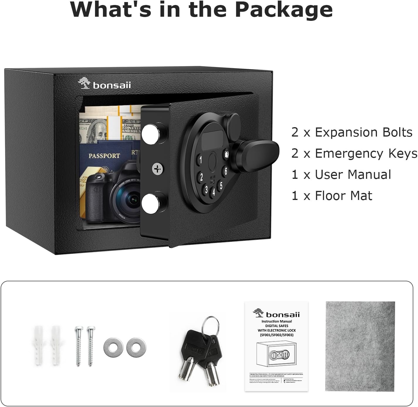 image:imageBonsaii Safe Box with Electronic Keypad Steel Security Lock Box with Key 023 Cubic Feet 906 W x 669 D x 669 H Small Hidden Safe for Cash JewelryElectronic Lock