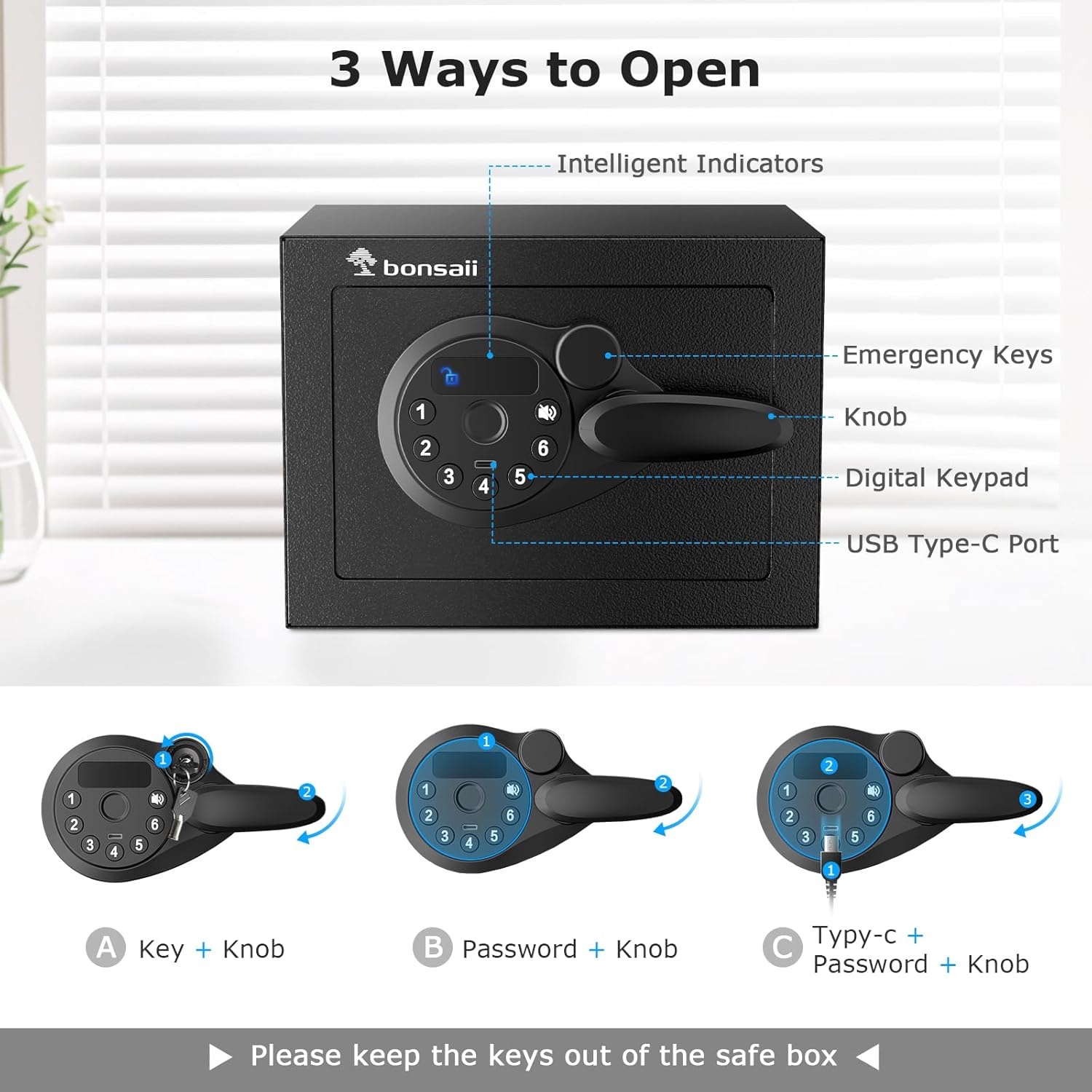 image:imageBonsaii Safe Box with Electronic Keypad Steel Security Lock Box with Key 023 Cubic Feet 906 W x 669 D x 669 H Small Hidden Safe for Cash JewelryElectronic Lock