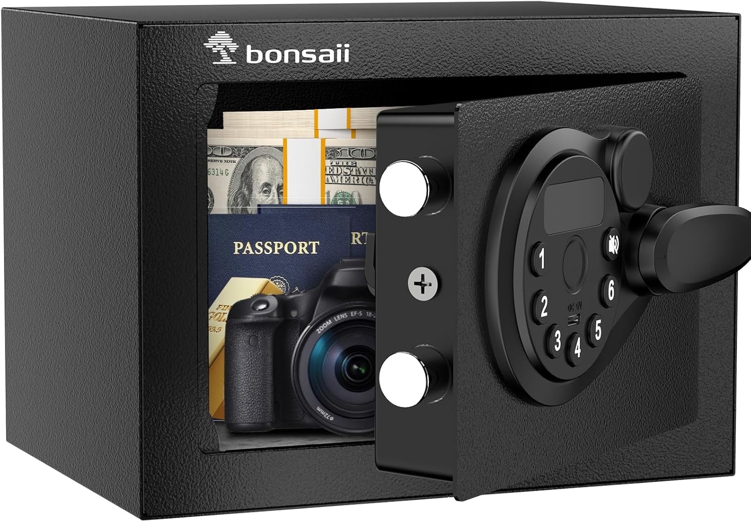 image:imageBonsaii Safe Box with Electronic Keypad Steel Security Lock Box with Key 023 Cubic Feet 906 W x 669 D x 669 H Small Hidden Safe for Cash JewelryElectronic Lock