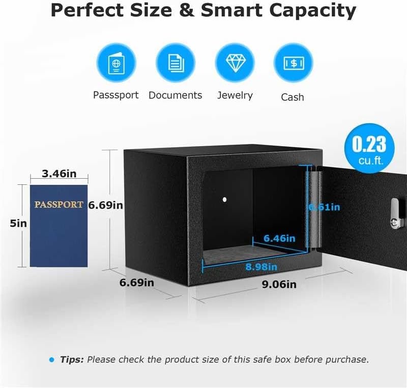 image:imageBonsaii Safe Box with Electronic Keypad Steel Security Lock Box with Key 023 Cubic Feet 906 W x 669 D x 669 H Small Hidden Safe for Cash JewelryKey Lock