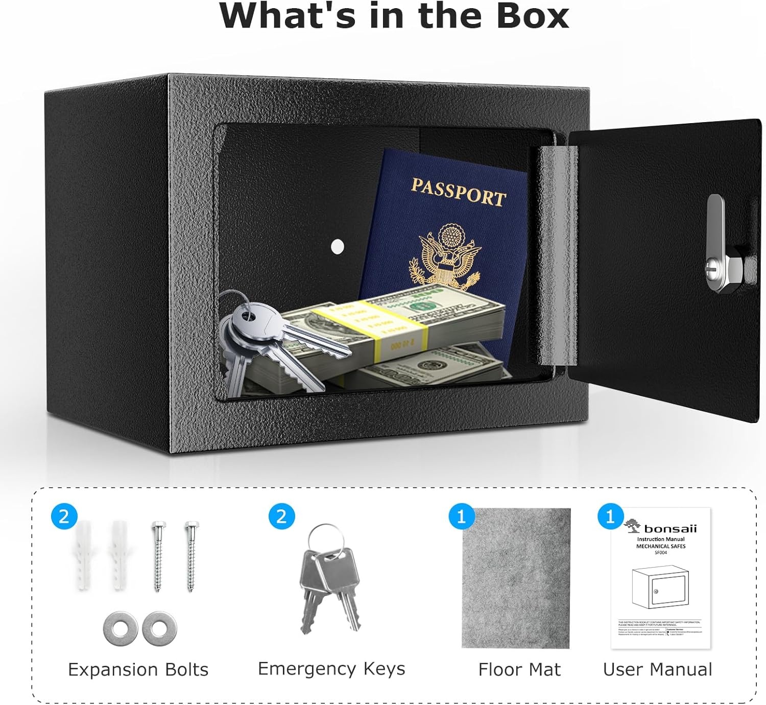 image:imageBonsaii Safe Box with Electronic Keypad Steel Security Lock Box with Key 023 Cubic Feet 906 W x 669 D x 669 H Small Hidden Safe for Cash JewelryKey Lock
