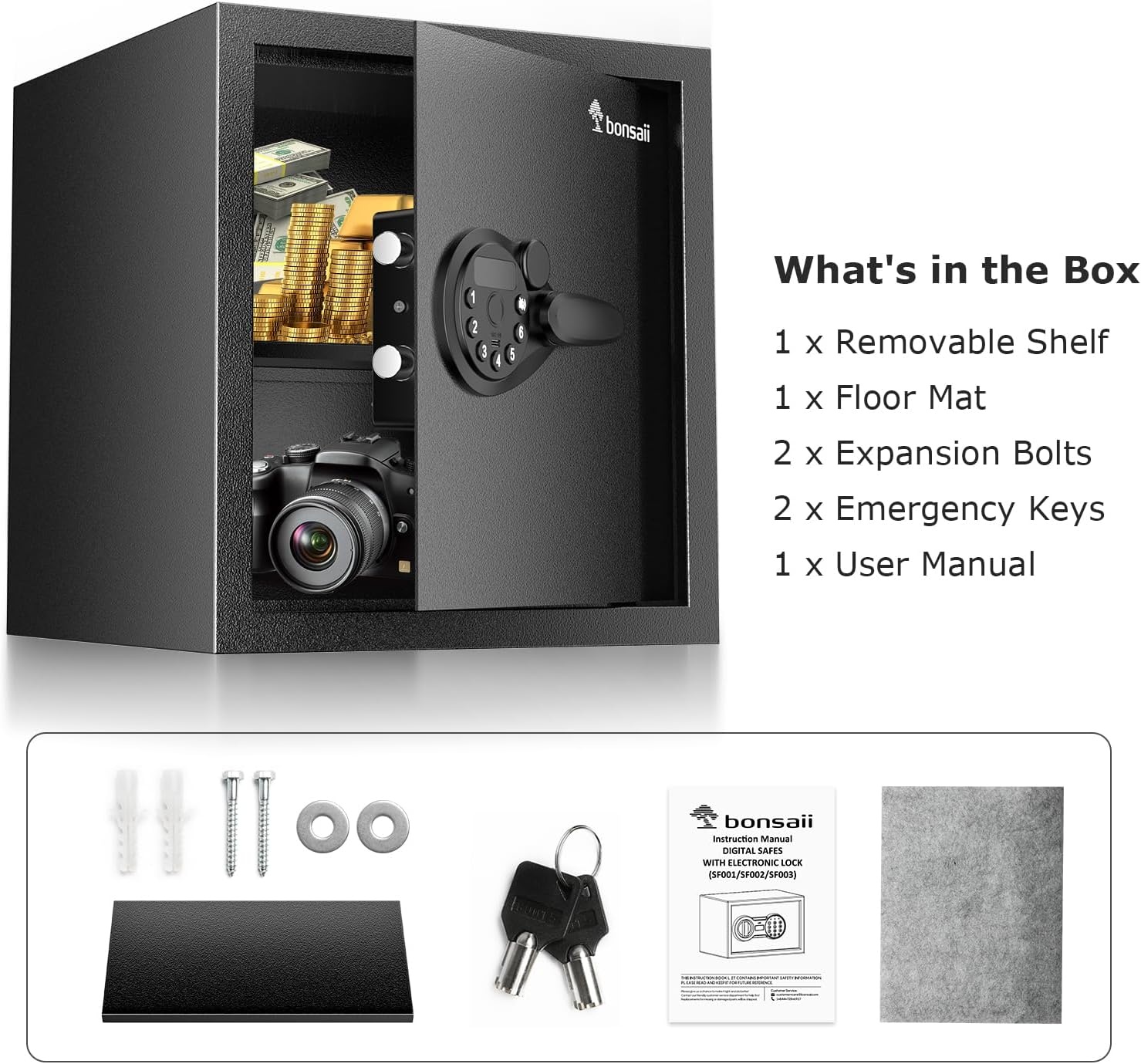 image:imageBonsaii Security Safe Box12 Cubic Feet Large Document Safe BoxNew Type of Digital Keypad LockRemovable Shelf for MoneyJewelry and Valuables1299 x 1417 x 1299 Inches120 cuft New Lock