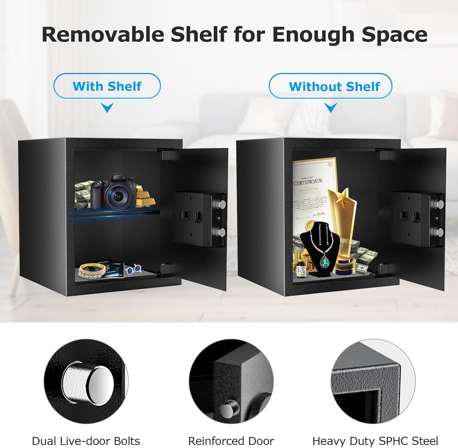 image:imageBonsaii Security Safe Box12 Cubic Feet Large Document Safe BoxNew Type of Digital Keypad LockRemovable Shelf for MoneyJewelry and Valuables1299 x 1417 x 1299 Inches120 cuft New Lock