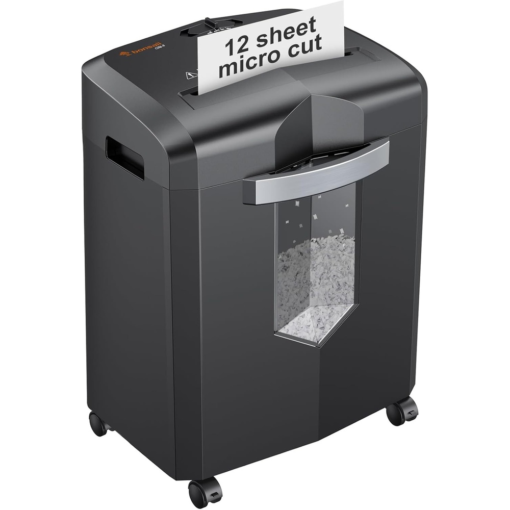 image:imageBonsaii 12Sheet Micro Cut Shredders for Home Office 60 Minute P4 Security Level Paper Shredder for CD Credit Card Mails Staple Clip with JamProof System amp 42 Gal Pullout Bin C266BBlack