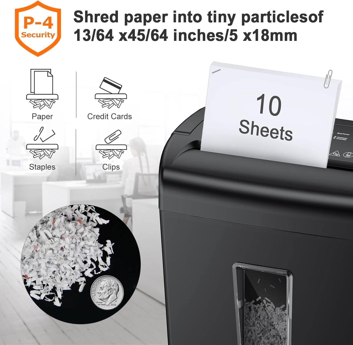 image:imageBonsaii 10Sheet Cross Cut Paper Shredder 55 Gal Home Office Heavy Duty Shredder for Credit Card Staple Clip with Transparent WindowC209D1 0 Sheet Crosscut