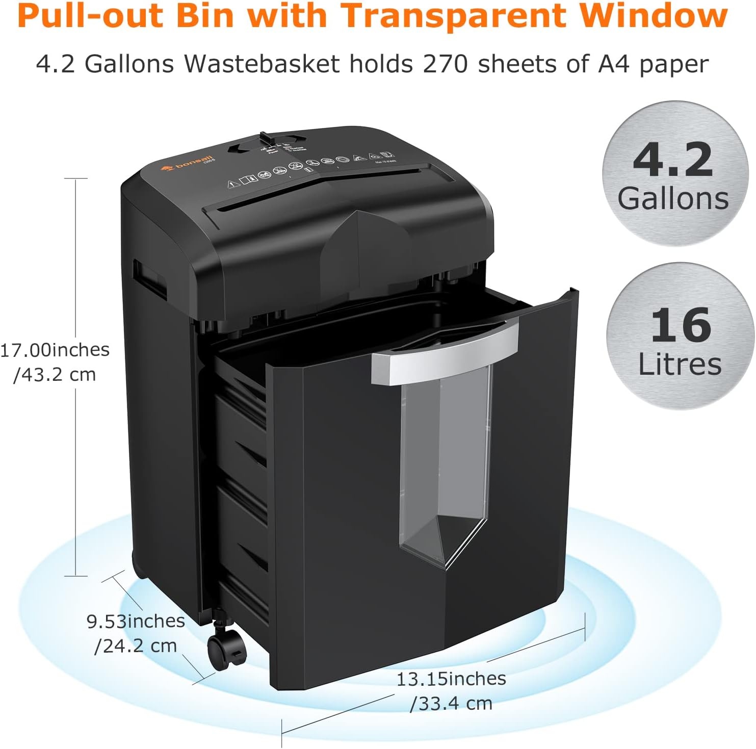 image:imageBonsaii 12 Sheet Micro Cut Paper Shredder 60Minute Continuous Run Time Home Office Heavy Duty Shredder for CD Credit Card Mails Staple Clip JamProof System 42 Gal Pullout BinBlack