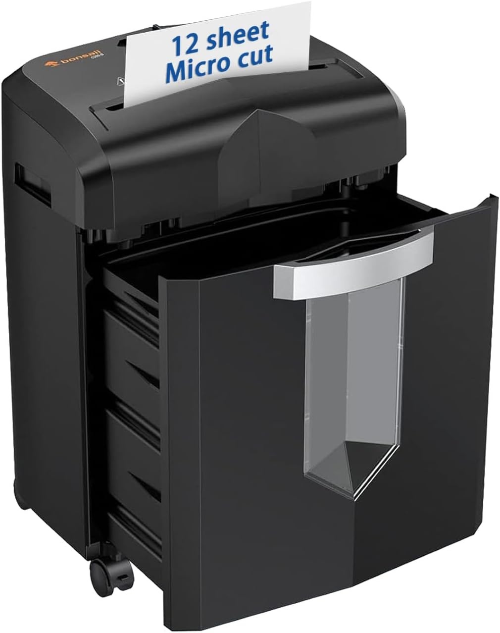 image:imageBonsaii 12 Sheet Micro Cut Paper Shredder 60Minute Continuous Run Time Home Office Heavy Duty Shredder for CD Credit Card Mails Staple Clip JamProof System 42 Gal Pullout BinBlack