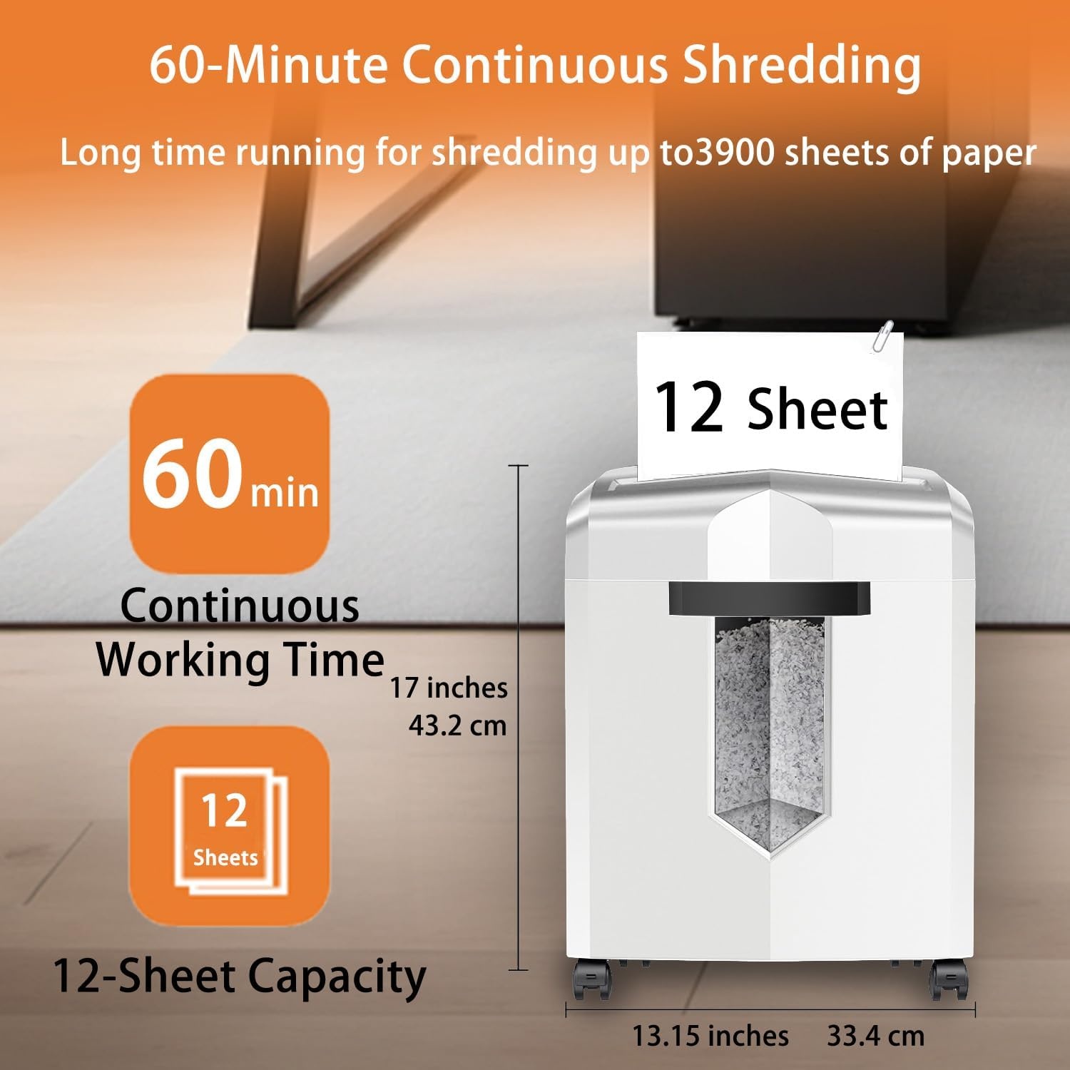 image:imageBonsaii 12 Sheet Micro Cut Paper Shredder 60Minute Continuous Run Time Home Office Heavy Duty Shredder for CD Credit Card Mails Staple Clip JamProof System 42 Gal Pullout BinWhite