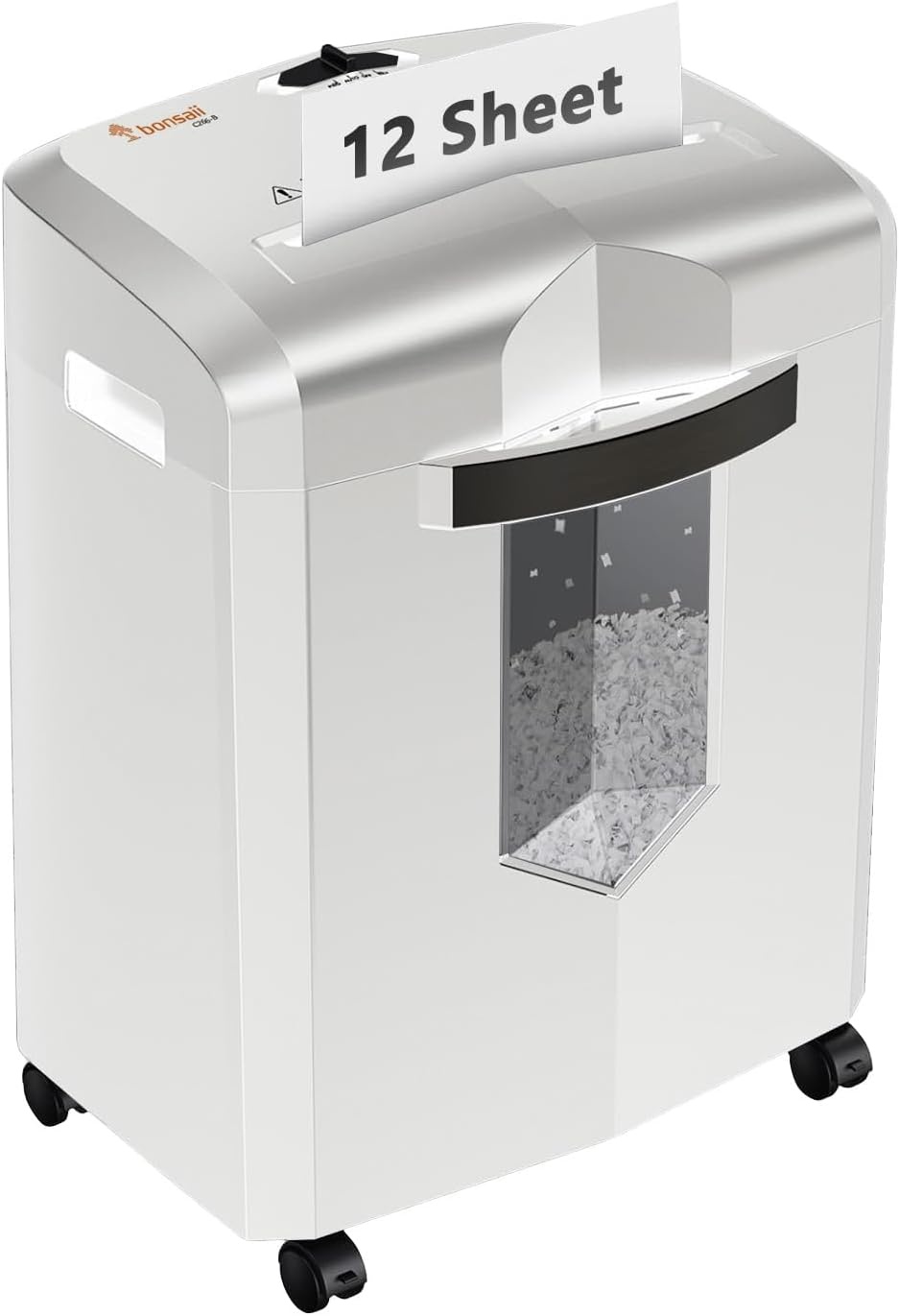 image:imageBonsaii 12 Sheet Micro Cut Paper Shredder 60Minute Continuous Run Time Home Office Heavy Duty Shredder for CD Credit Card Mails Staple Clip JamProof System 42 Gal Pullout BinWhite
