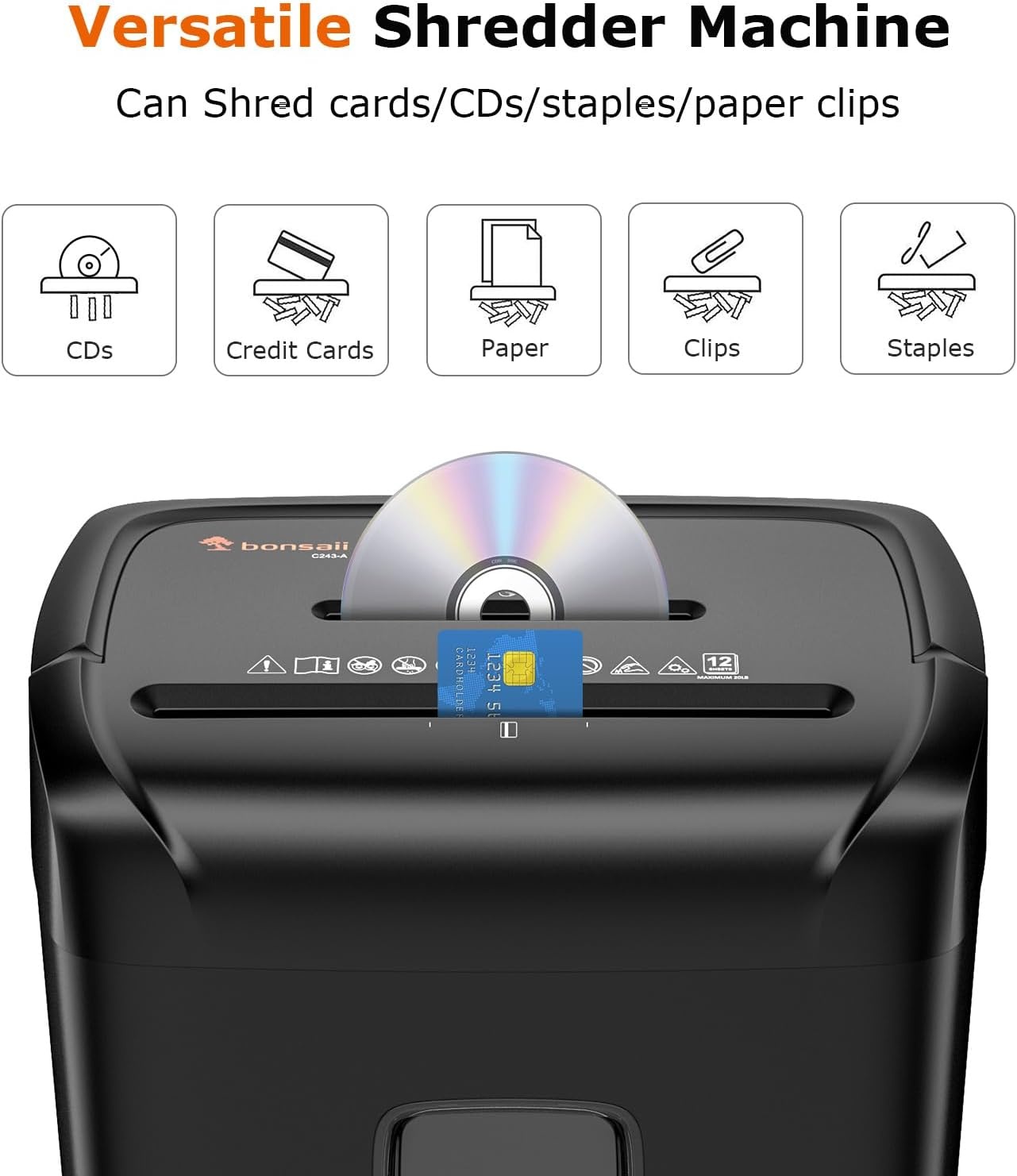 image:imageBonsaii 12Sheet Paper Shredder for Home Office Use amp 12 Pack Lubricant Sheets