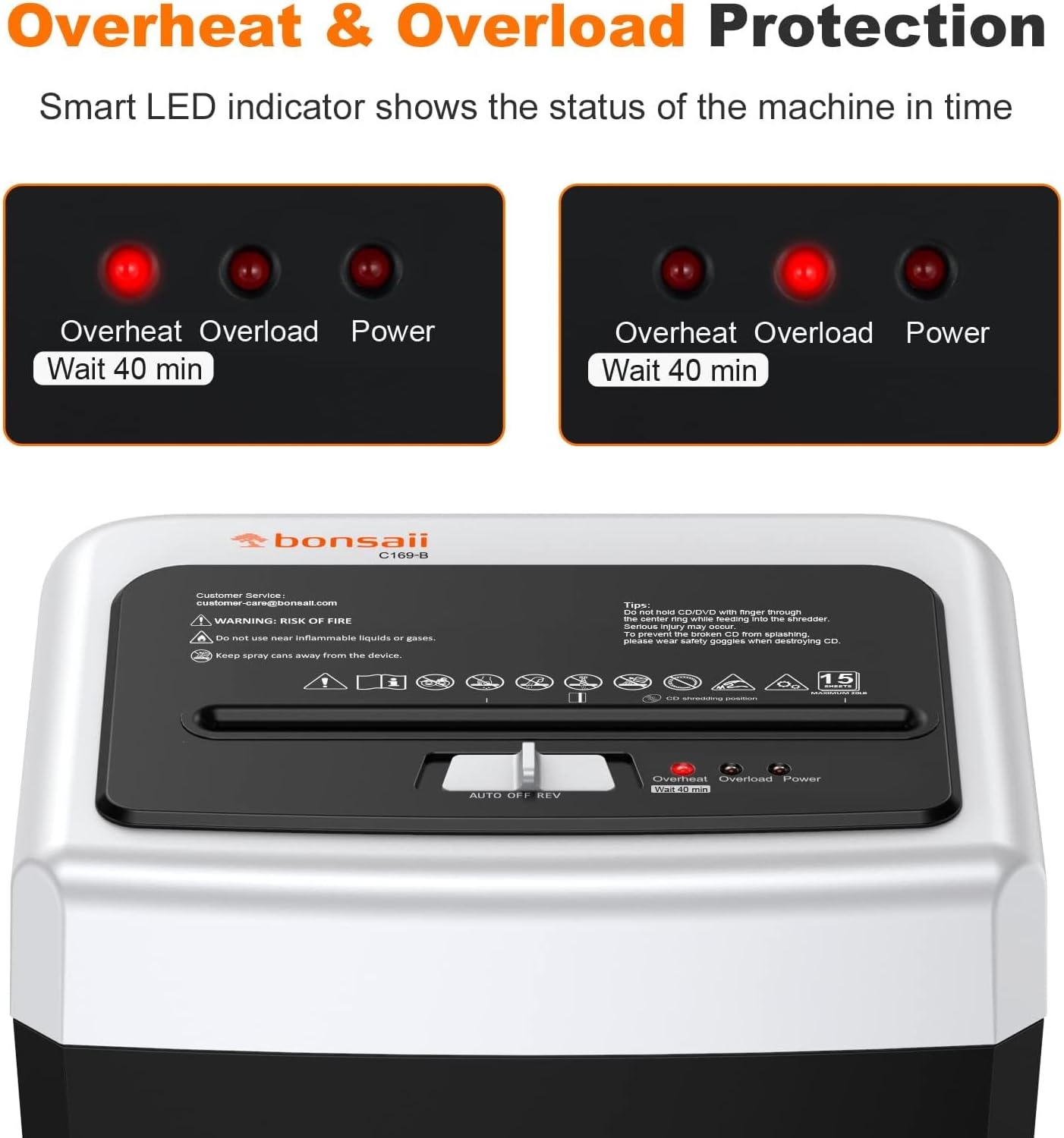 image:imageBonsaii 15Sheet Office Paper Shredder 40 Mins Heavy Duty Shredder for Home Office Crosscut Shreder with AntiJam System amp P4 High Security Supports CDCredit CardsStaple5 Gal Pullout Bin C169B