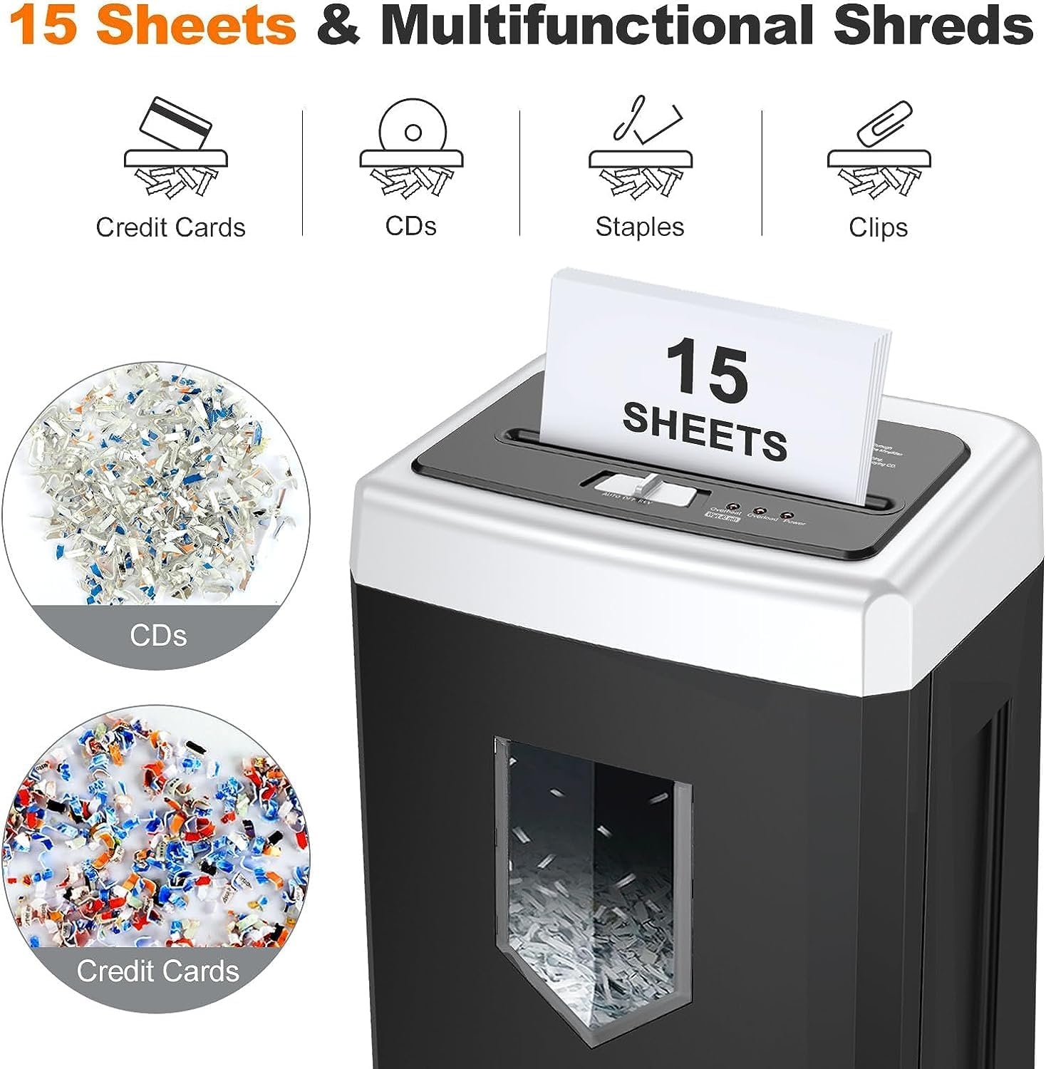 image:imageBonsaii 15Sheet Office Paper Shredder 40 Mins Heavy Duty Shredder for Home Office Crosscut Shreder with AntiJam System amp P4 High Security Supports CDCredit CardsStaple5 Gal Pullout Bin C169B