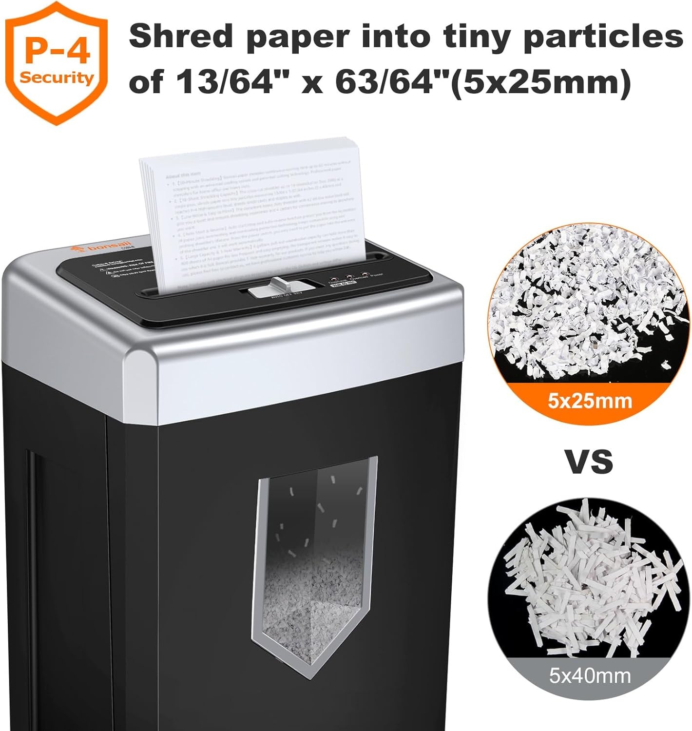 image:imageBonsaii 15Sheet Office Paper Shredder 40 Mins Heavy Duty Shredder for Home Office Crosscut Shreder with AntiJam System amp P4 High Security Supports CDCredit CardsStaple5 Gal Pullout Bin C169B