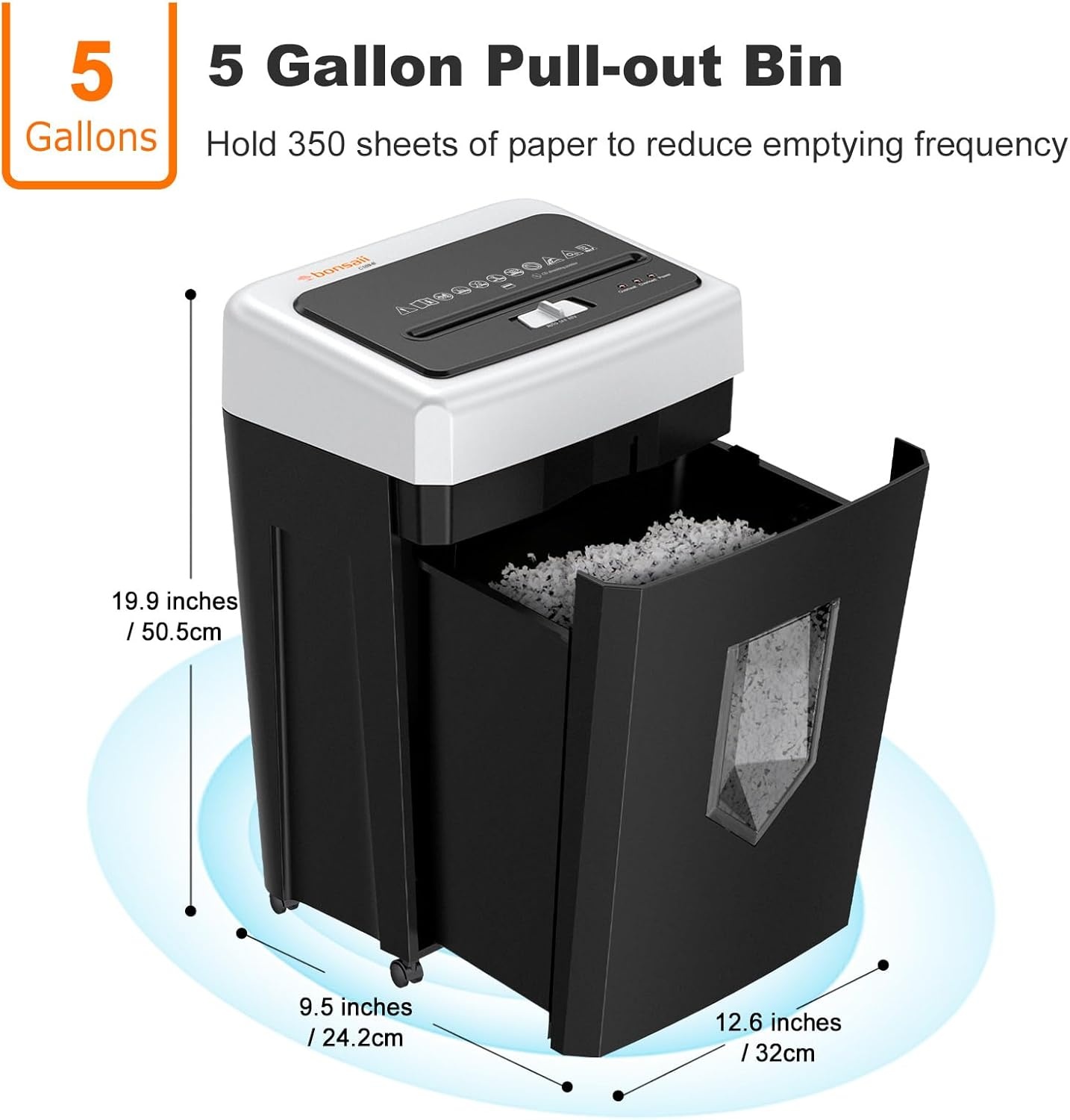 image:imageBonsaii 15Sheet Office Paper Shredder 40 Mins Heavy Duty Shredder for Home Office Crosscut Shreder with AntiJam System amp P4 High Security Supports CDCredit CardsStaple5 Gal Pullout Bin C169B
